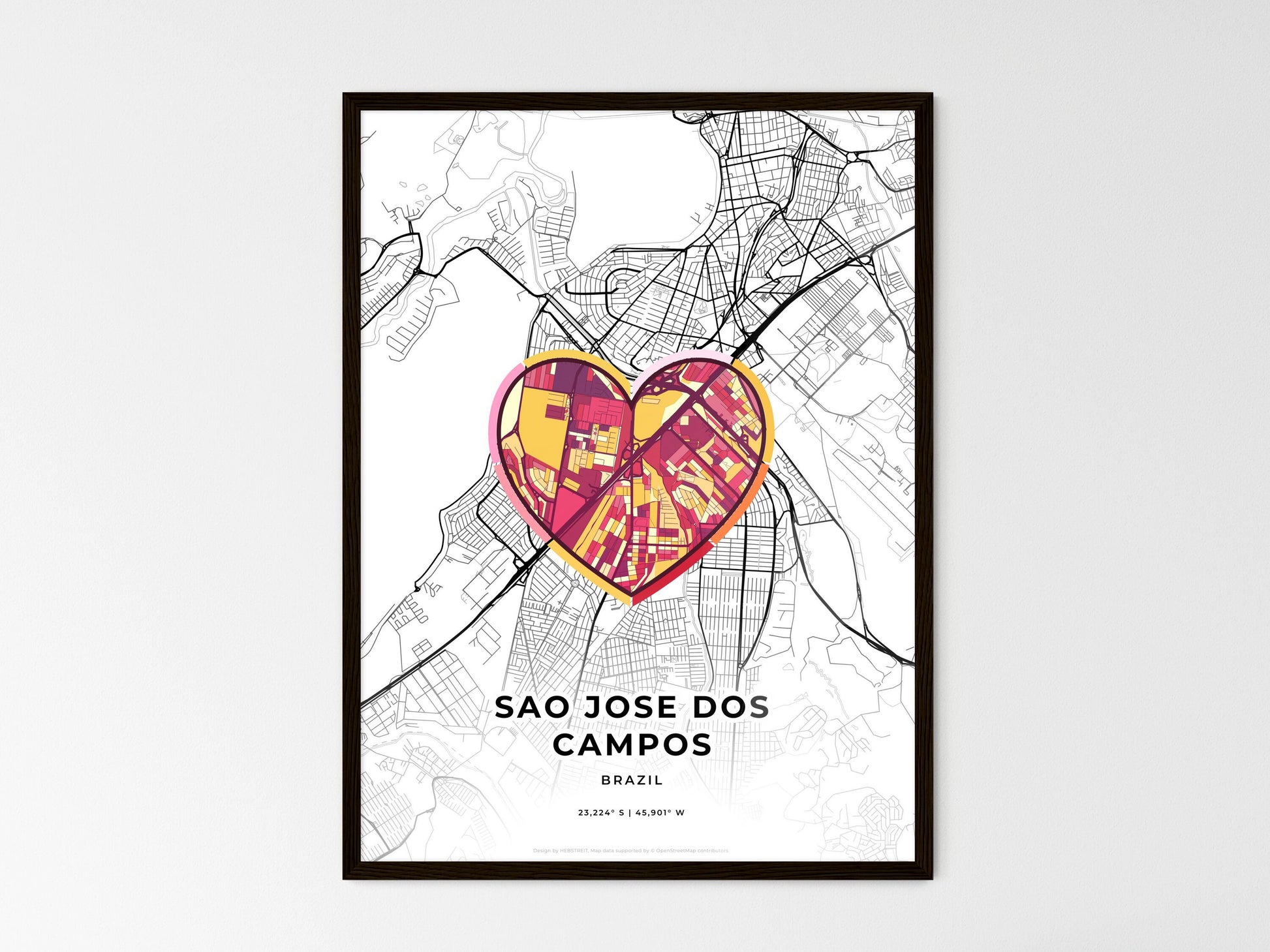 Sao Jose Dos Campos Brazil wedding art map with heart icon