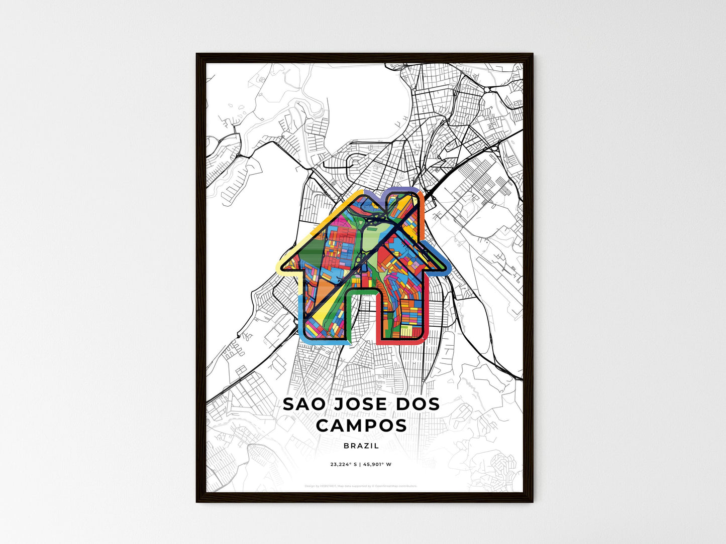 Sao Jose Dos Campos Brazil wedding art map with home icon