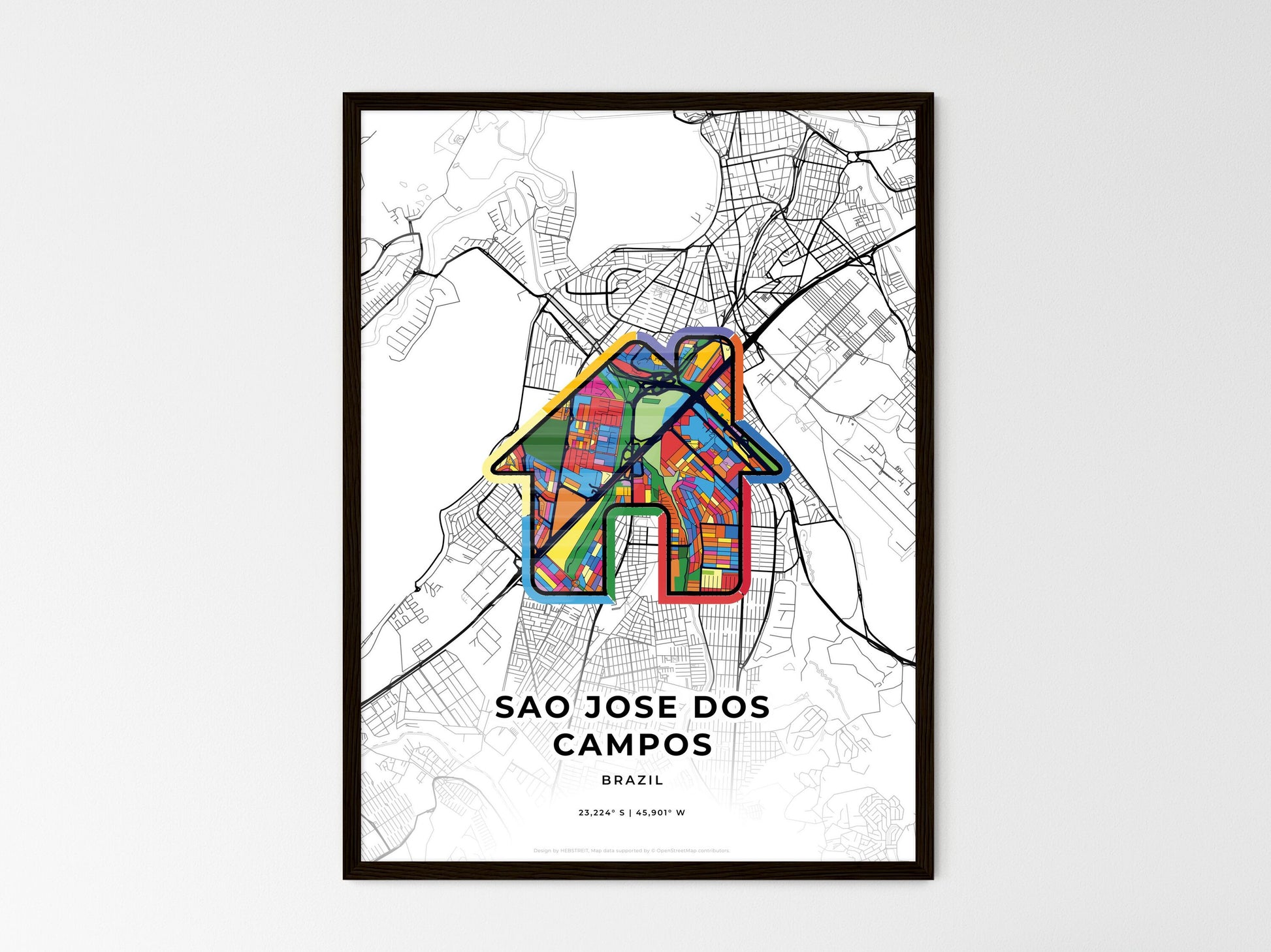 Sao Jose Dos Campos Brazil wedding art map with home icon