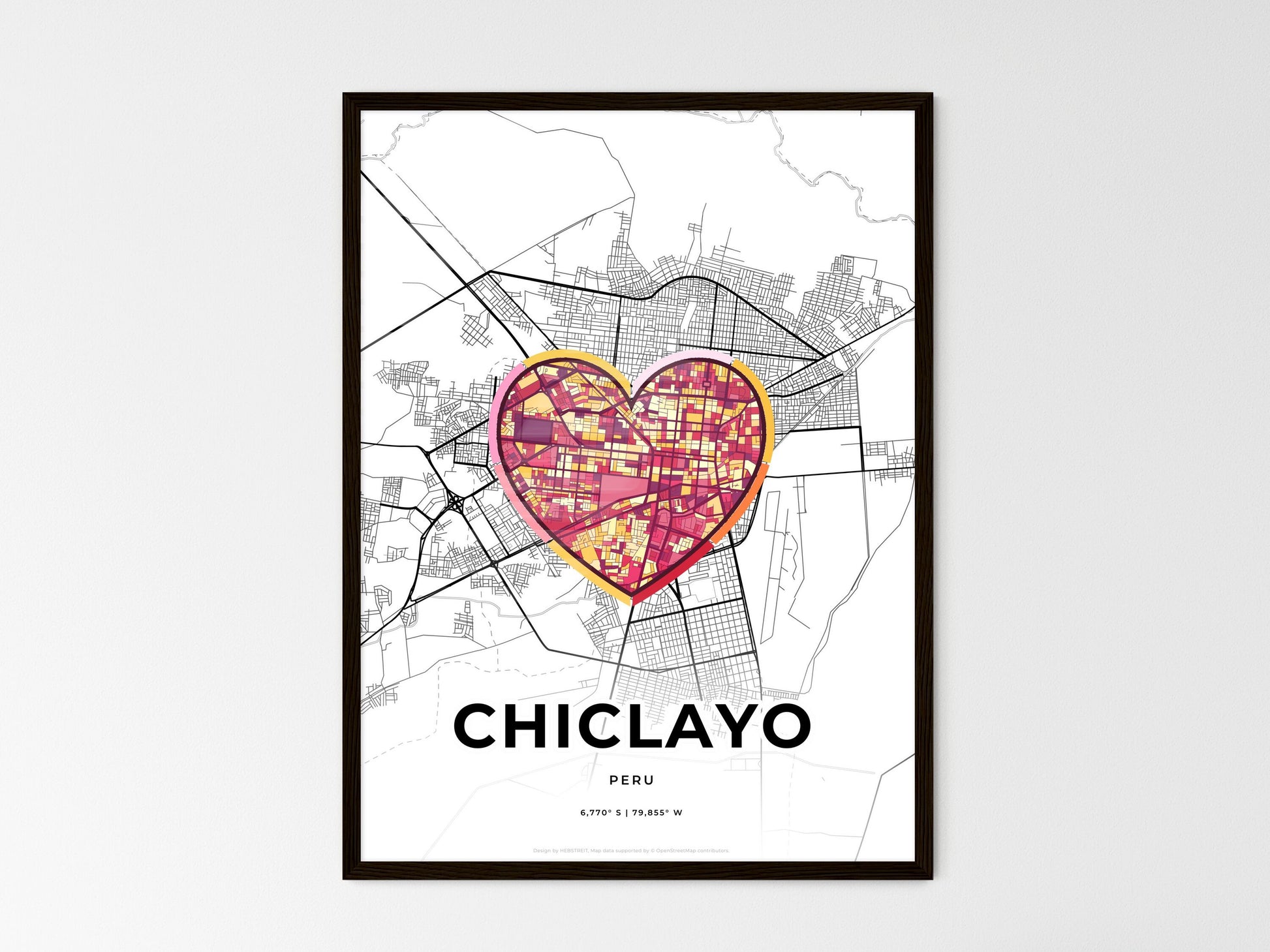 Chiclayo Peru wedding art map with heart icon