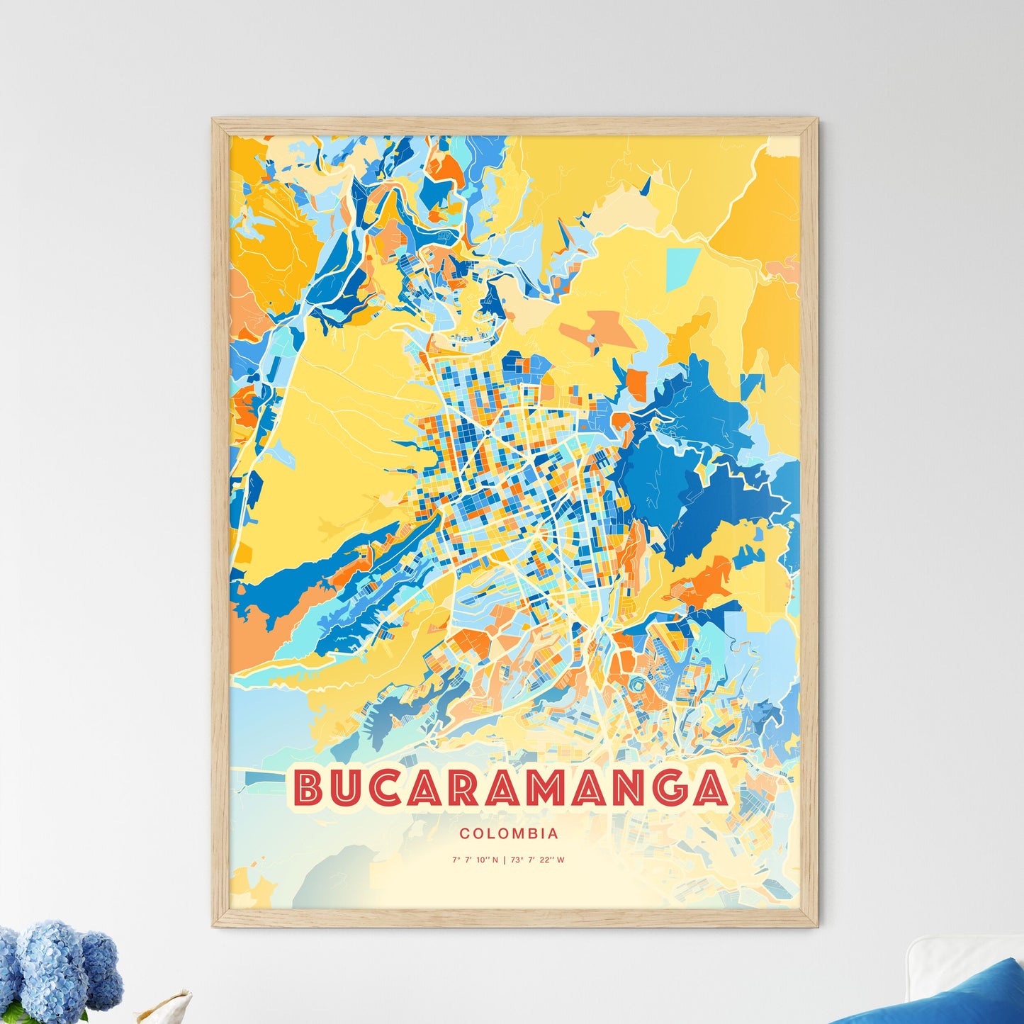 Colorful BUCARAMANGA COLOMBIA Fine Art Map Blue Orange