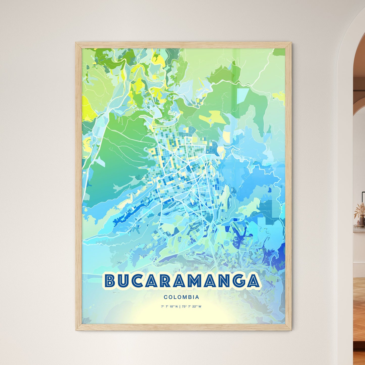 Colorful BUCARAMANGA COLOMBIA Fine Art Map Cool Blue