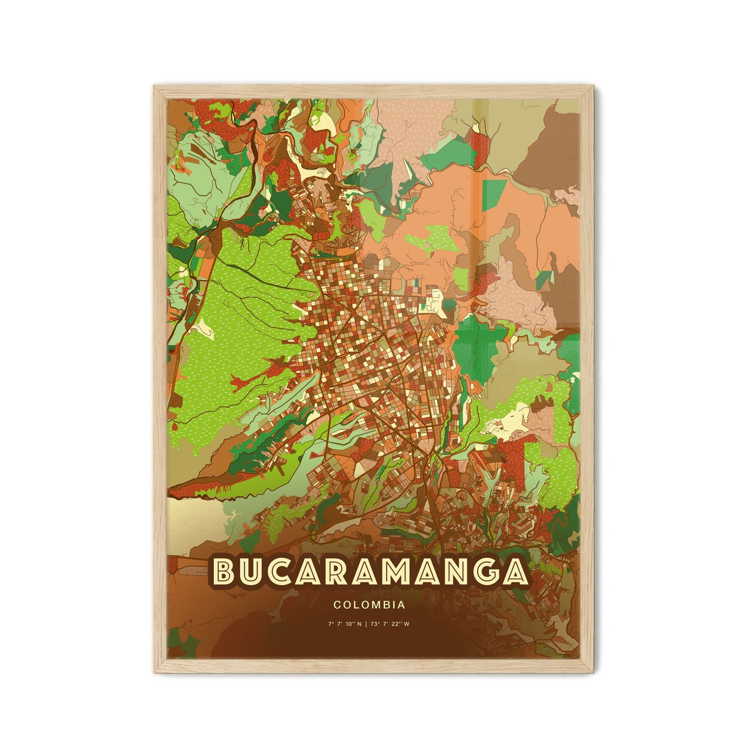 Colorful BUCARAMANGA COLOMBIA Fine Art Map Farmhouse