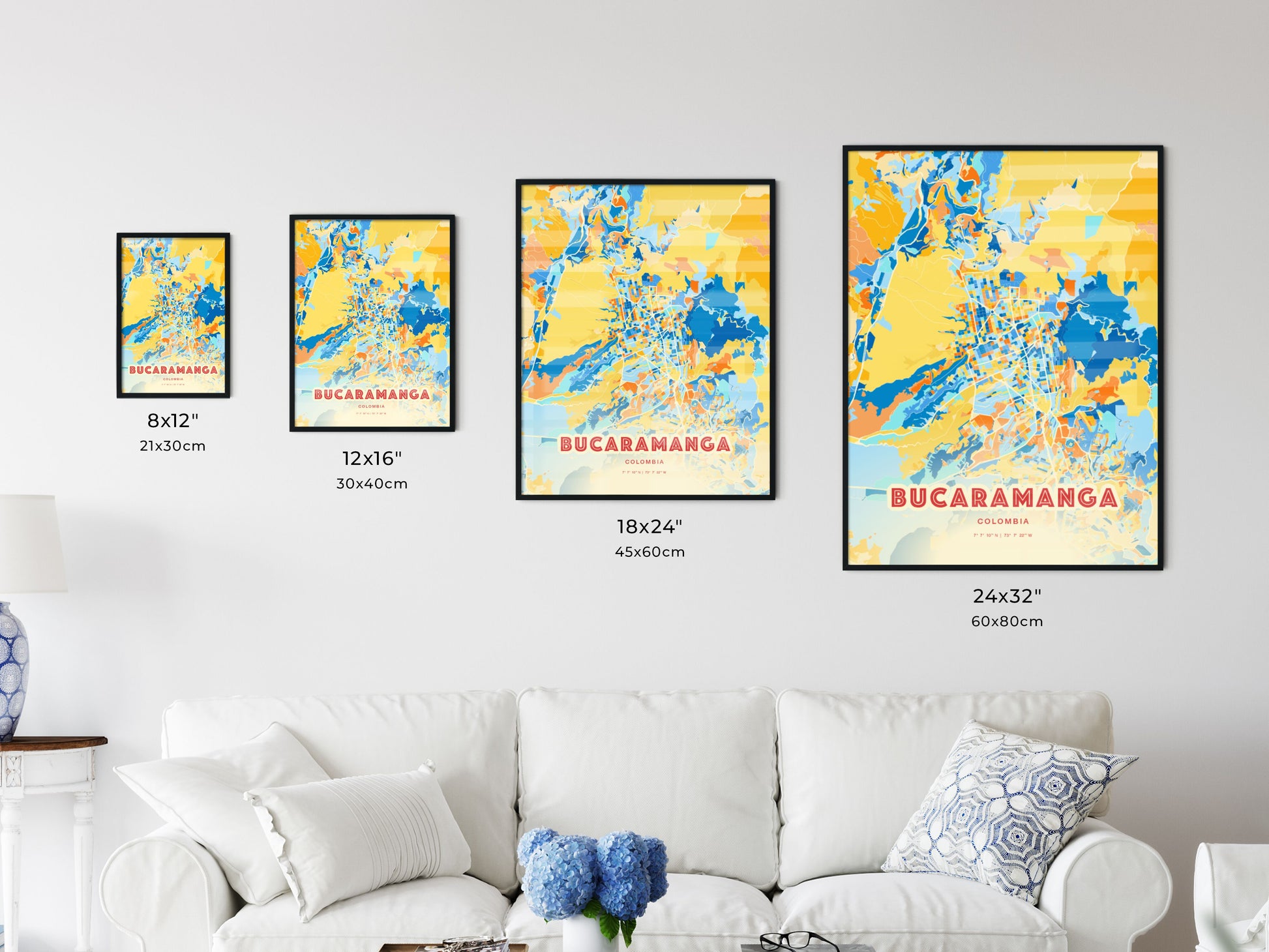 Colorful BUCARAMANGA COLOMBIA Fine Art Map Blue Orange