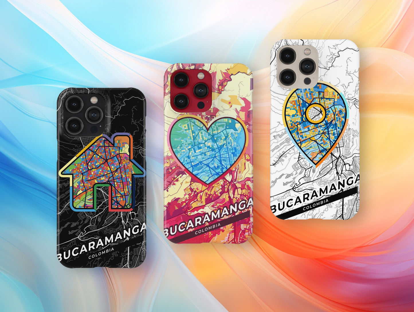 Bucaramanga Colombia slim phone case with colorful icon. Birthday, wedding or housewarming gift. Couple match cases.