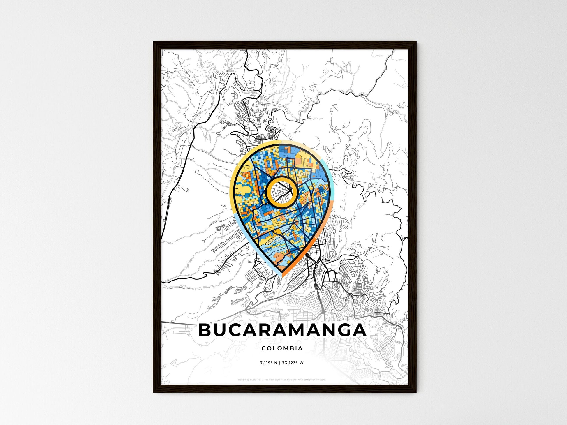 Bucaramanga Colombia wedding art map with pointer icon