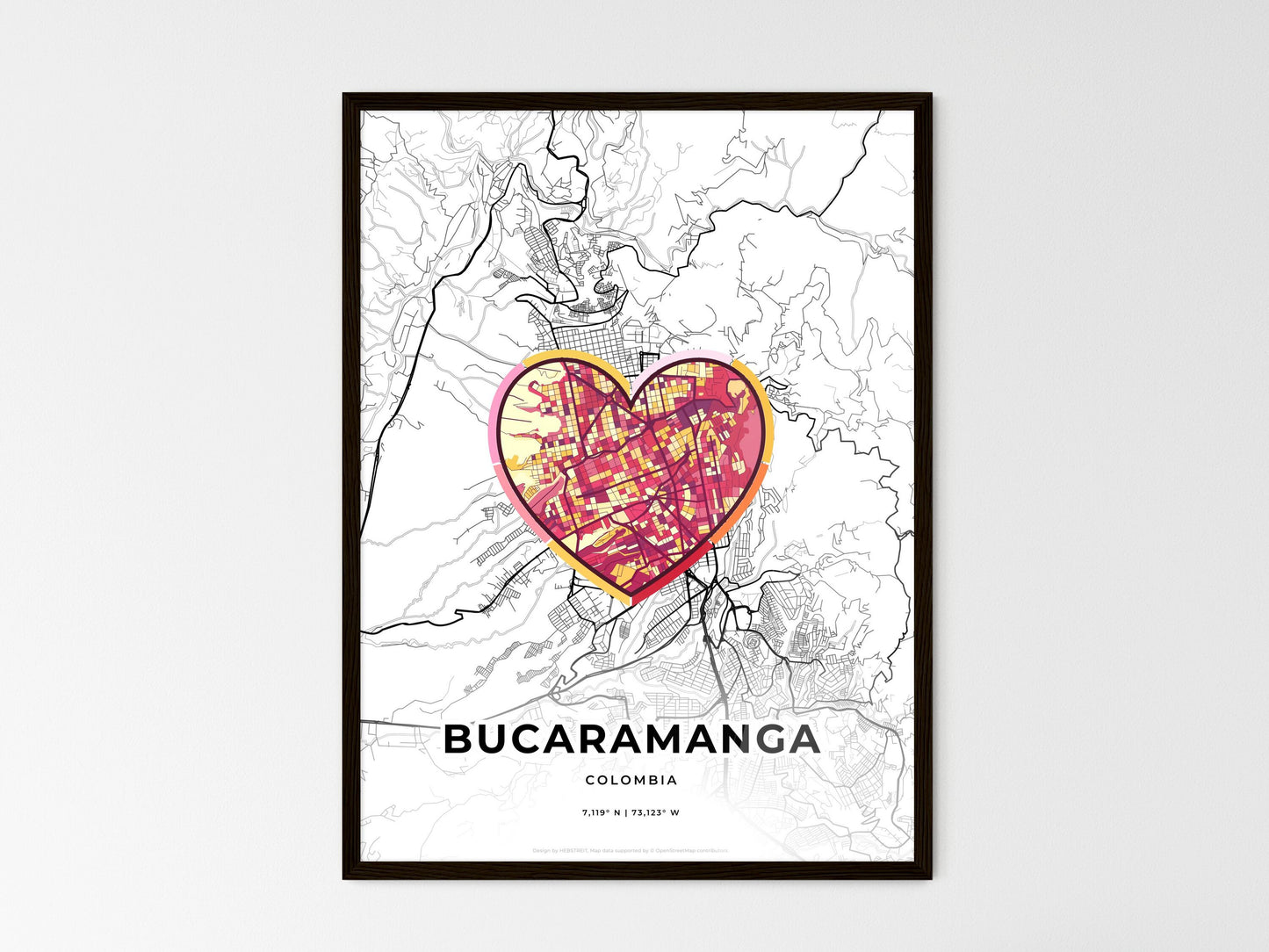 Bucaramanga Colombia wedding art map with heart icon
