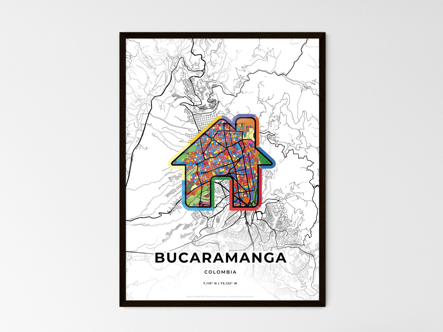 Bucaramanga Colombia wedding art map with home icon
