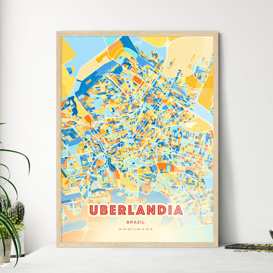 Colorful UBERLANDIA BRAZIL Fine Art Map Blue Orange