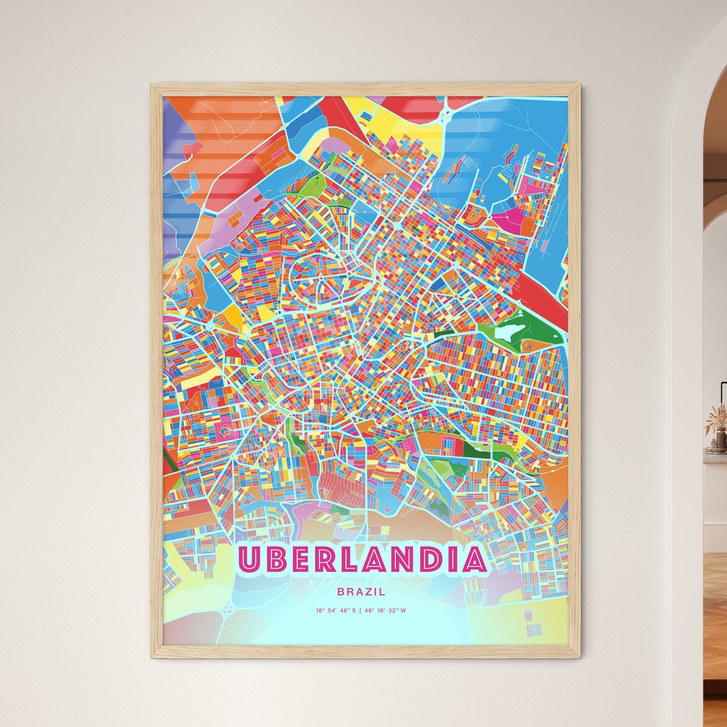 Colorful UBERLANDIA BRAZIL Fine Art Map Crazy Colors