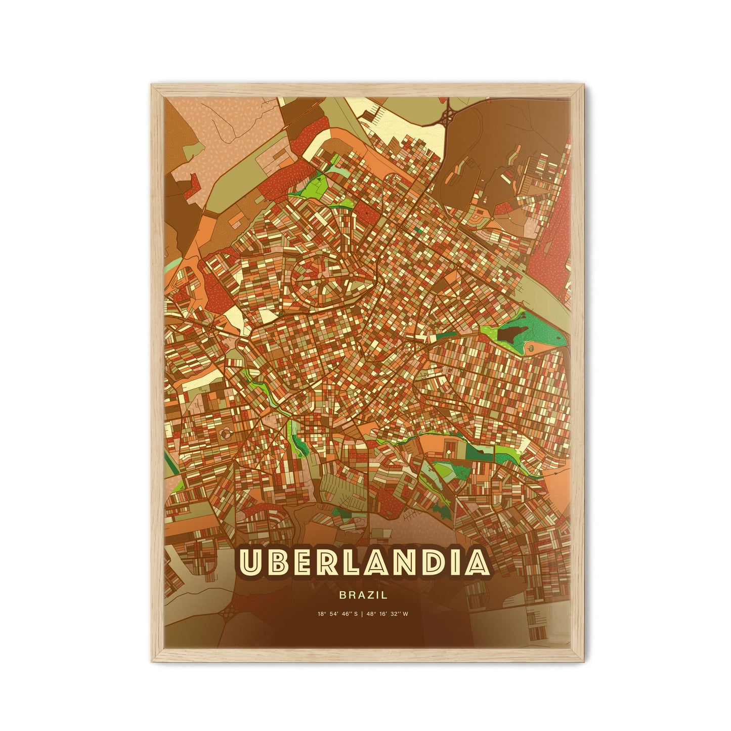 Colorful UBERLANDIA BRAZIL Fine Art Map Farmhouse