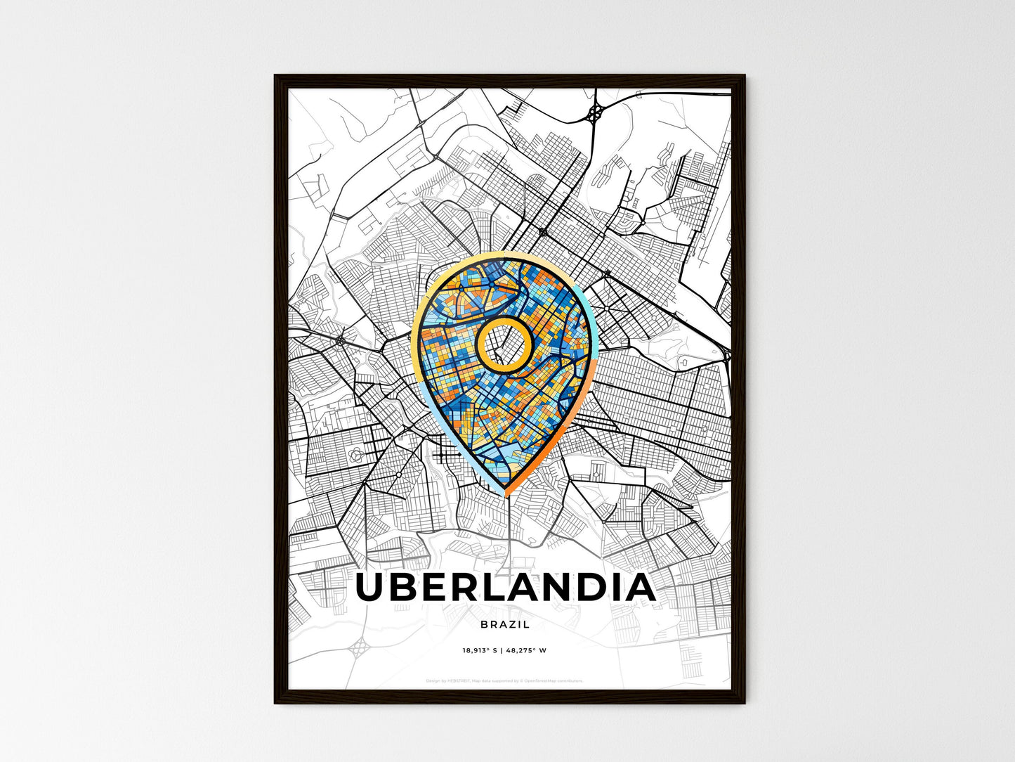 Uberlandia Brazil wedding art map with pointer icon