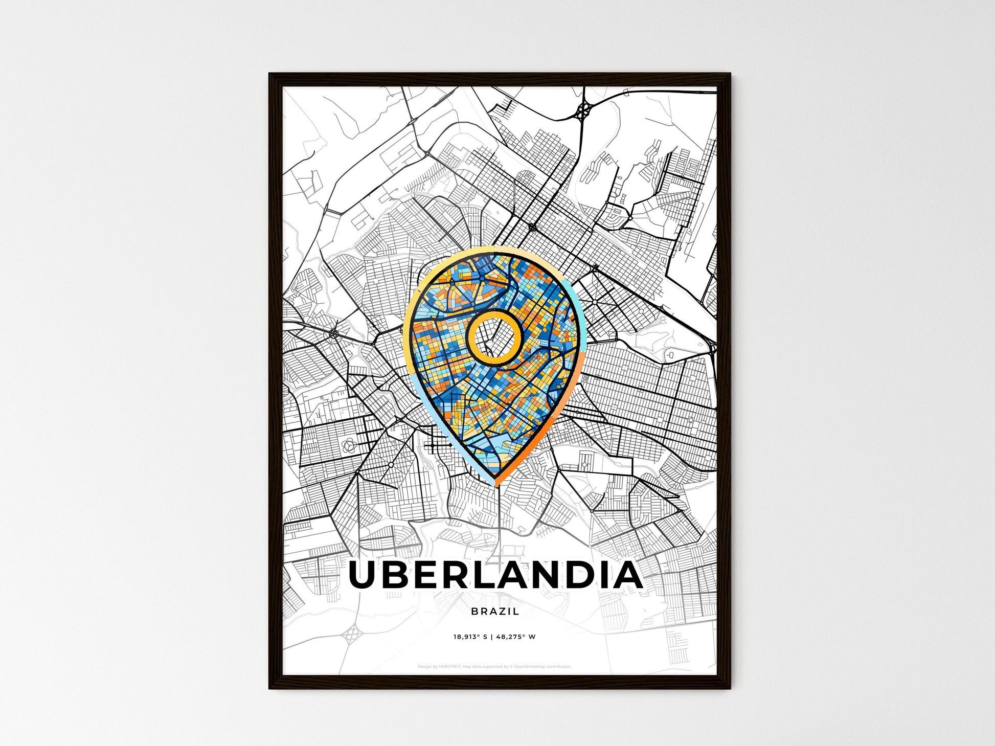 Uberlandia Brazil wedding art map with pointer icon