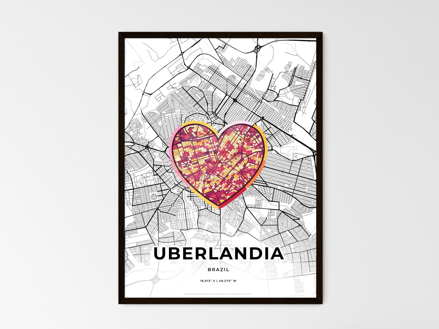 Uberlandia Brazil wedding art map with heart icon