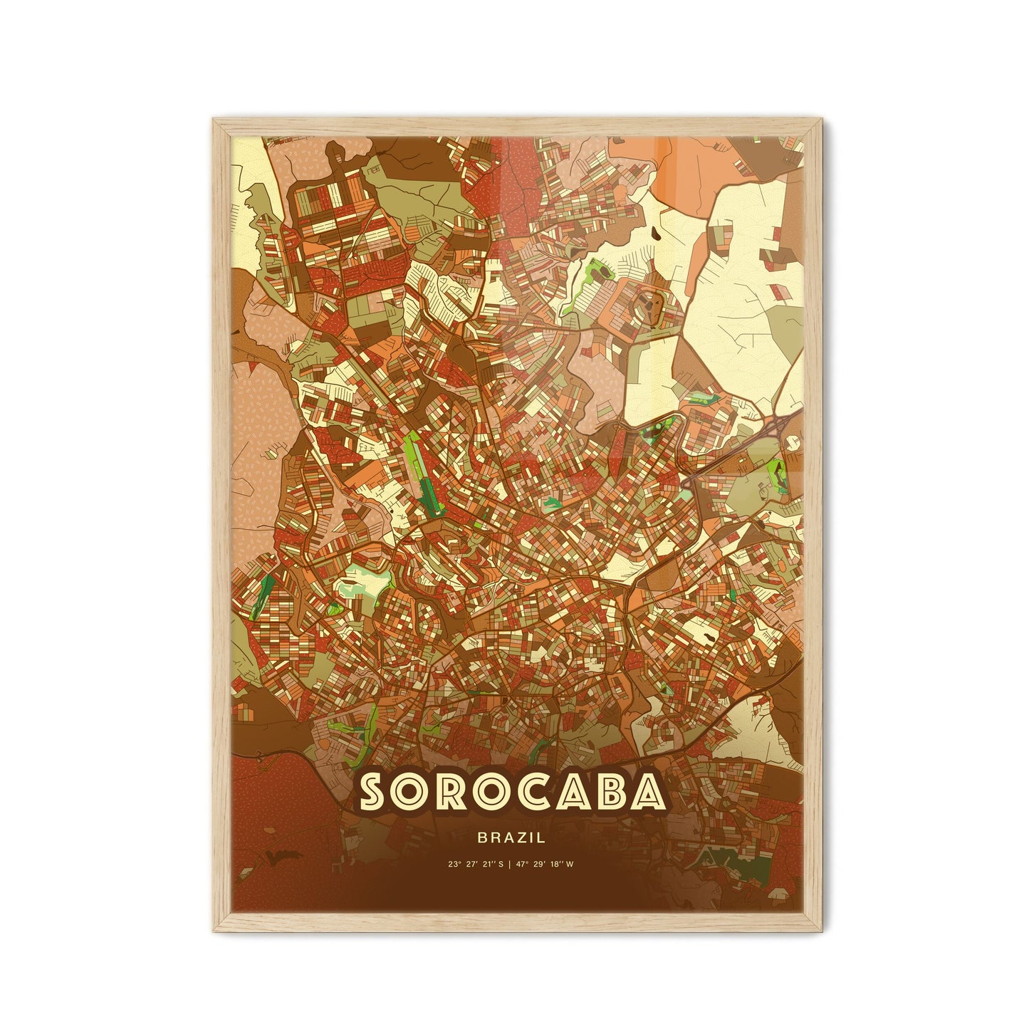 Colorful SOROCABA BRAZIL Fine Art Map Farmhouse