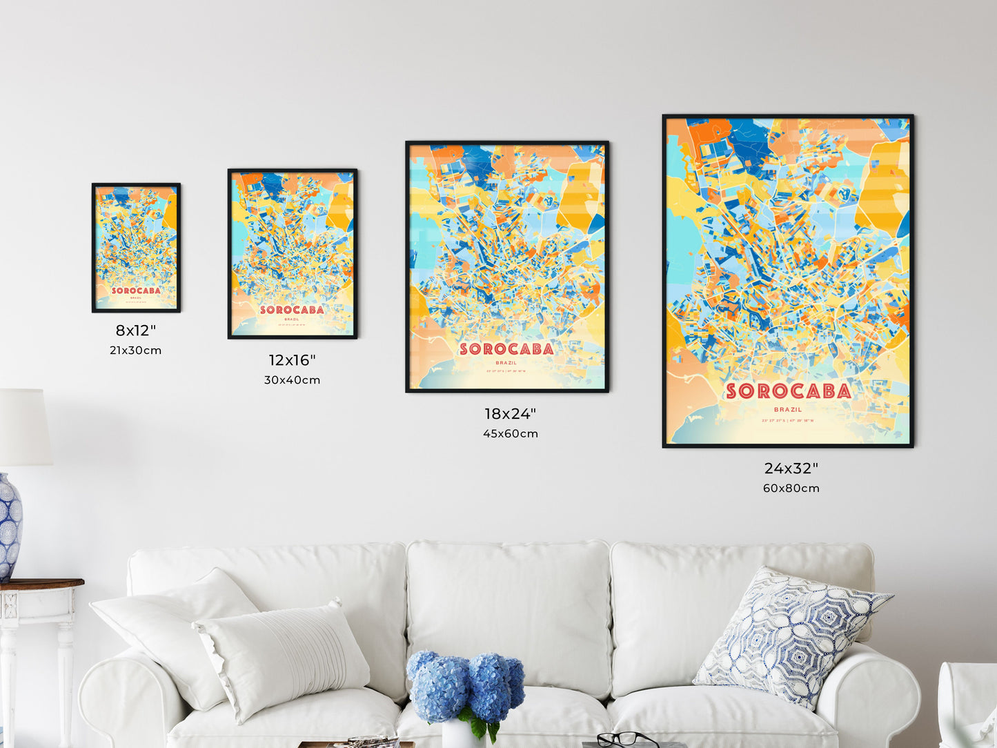 Colorful SOROCABA BRAZIL Fine Art Map Blue Orange