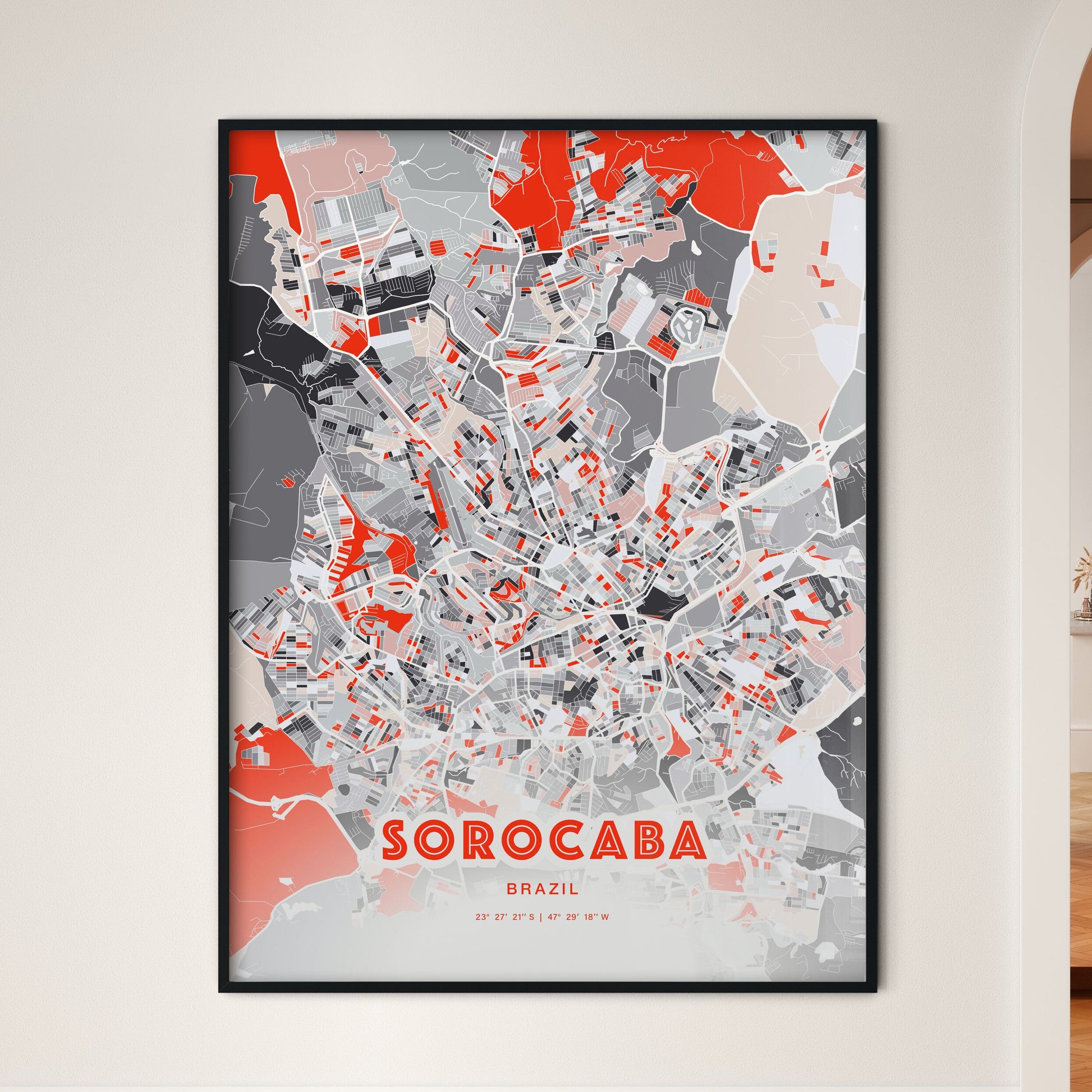 Colorful SOROCABA BRAZIL Fine Art Map Modern