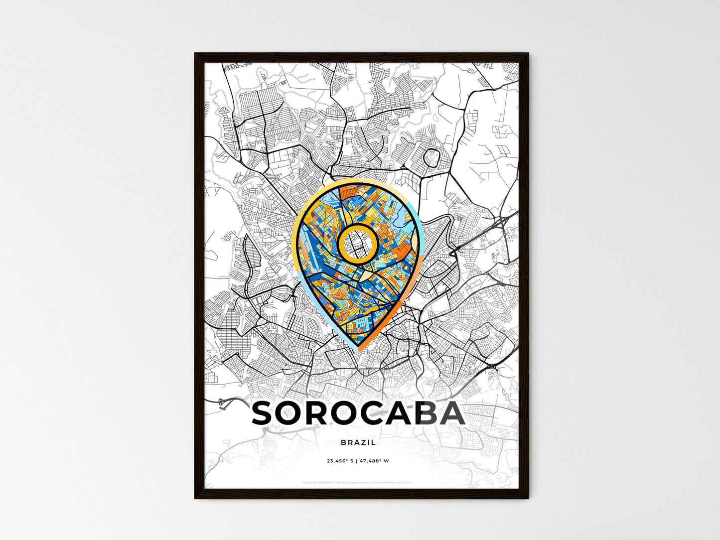 Sorocaba Brazil wedding art map with pointer icon
