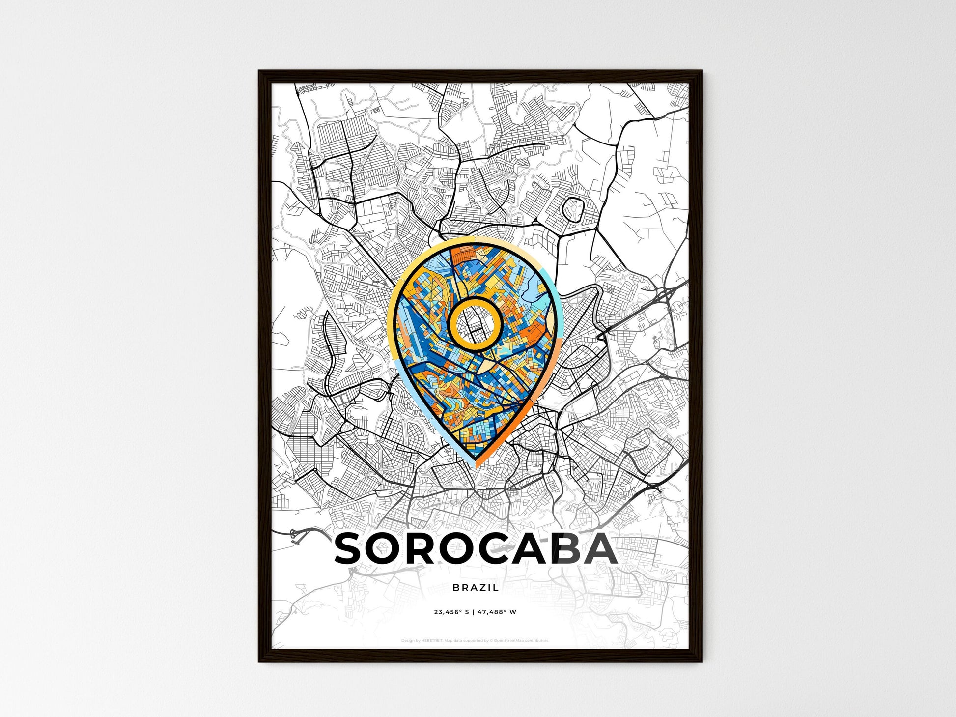 Sorocaba Brazil wedding art map with pointer icon