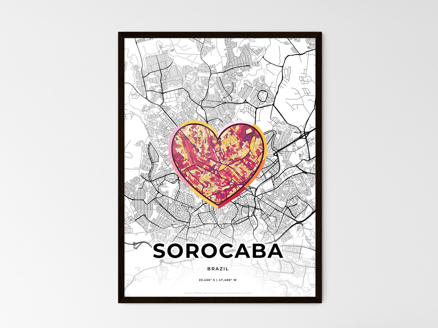 Sorocaba Brazil wedding art map with heart icon