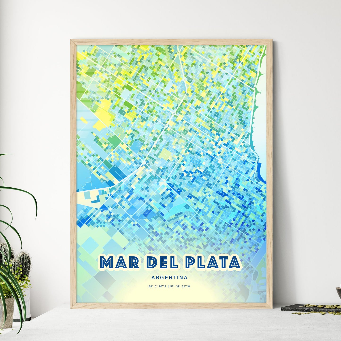 Colorful MAR DEL PLATA ARGENTINA Fine Art Map Cool Blue