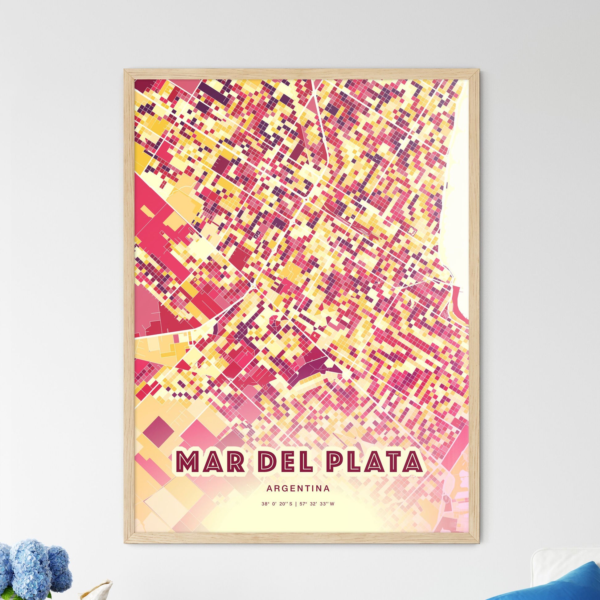 Colorful MAR DEL PLATA ARGENTINA Fine Art Map Hot Red