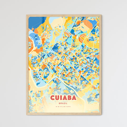 Colorful CUIABA BRAZIL Fine Art Map Blue Orange