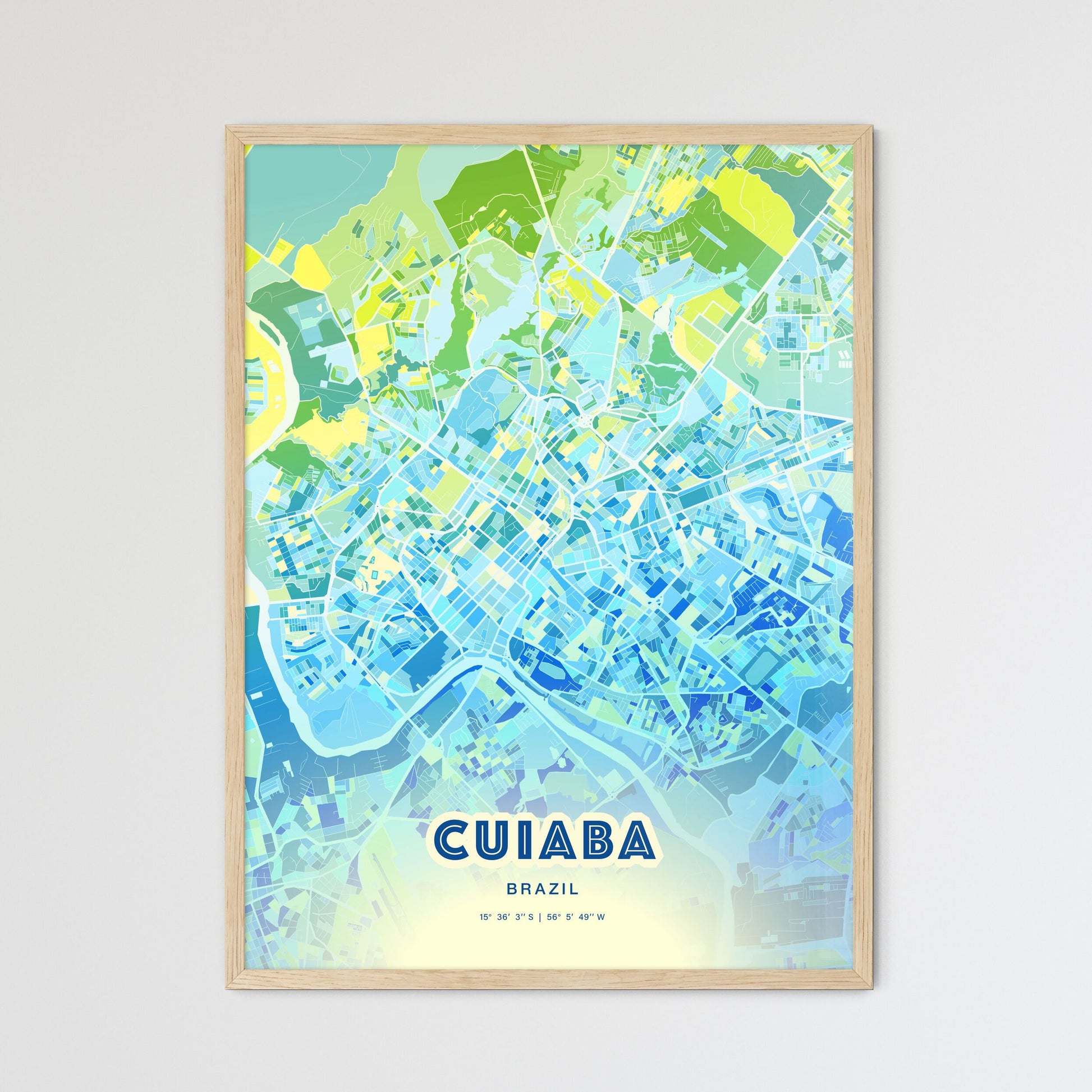 Colorful CUIABA BRAZIL Fine Art Map Cool Blue