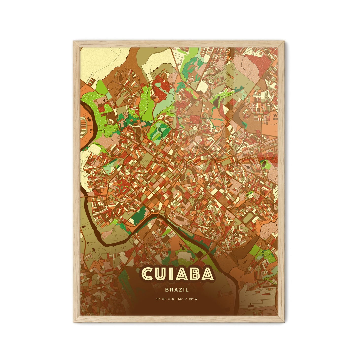 Colorful CUIABA BRAZIL Fine Art Map Farmhouse