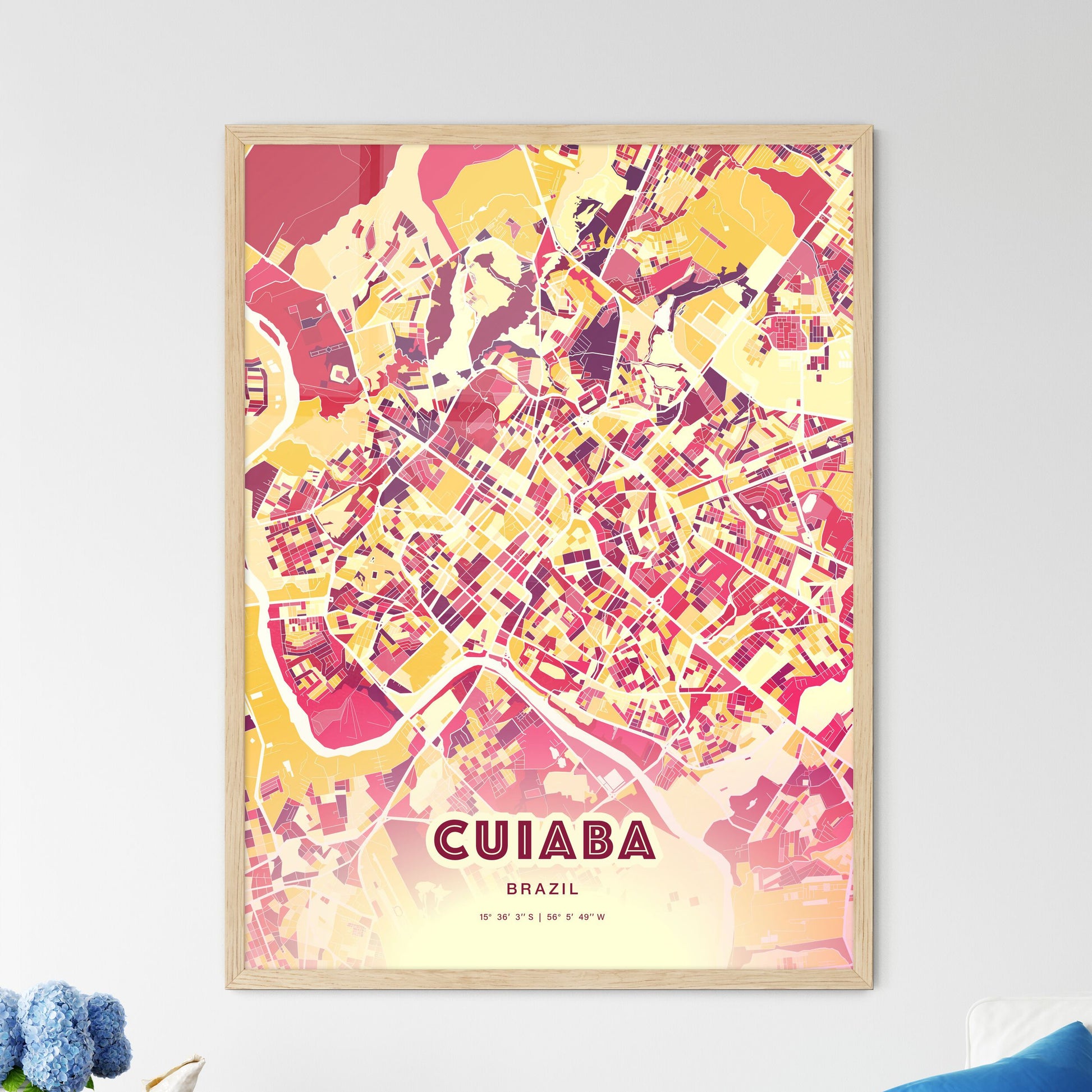 Colorful CUIABA BRAZIL Fine Art Map Hot Red