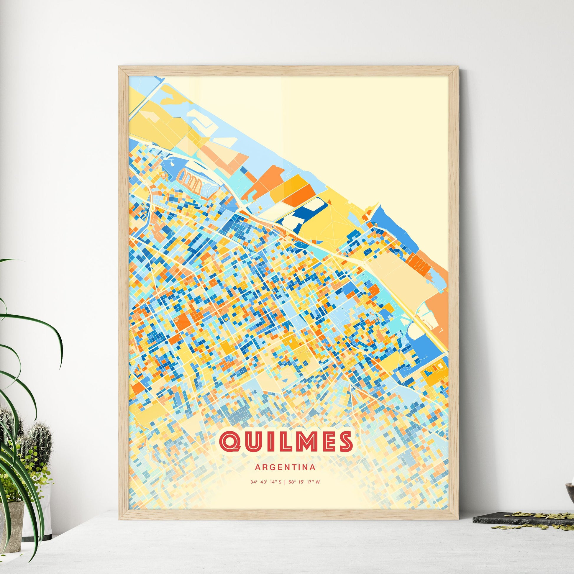 Colorful QUILMES ARGENTINA Fine Art Map Blue Orange