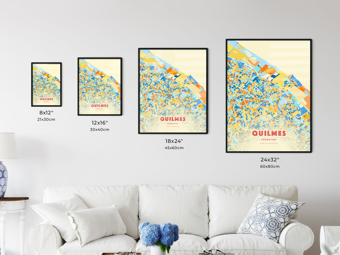 Colorful QUILMES ARGENTINA Fine Art Map Blue Orange