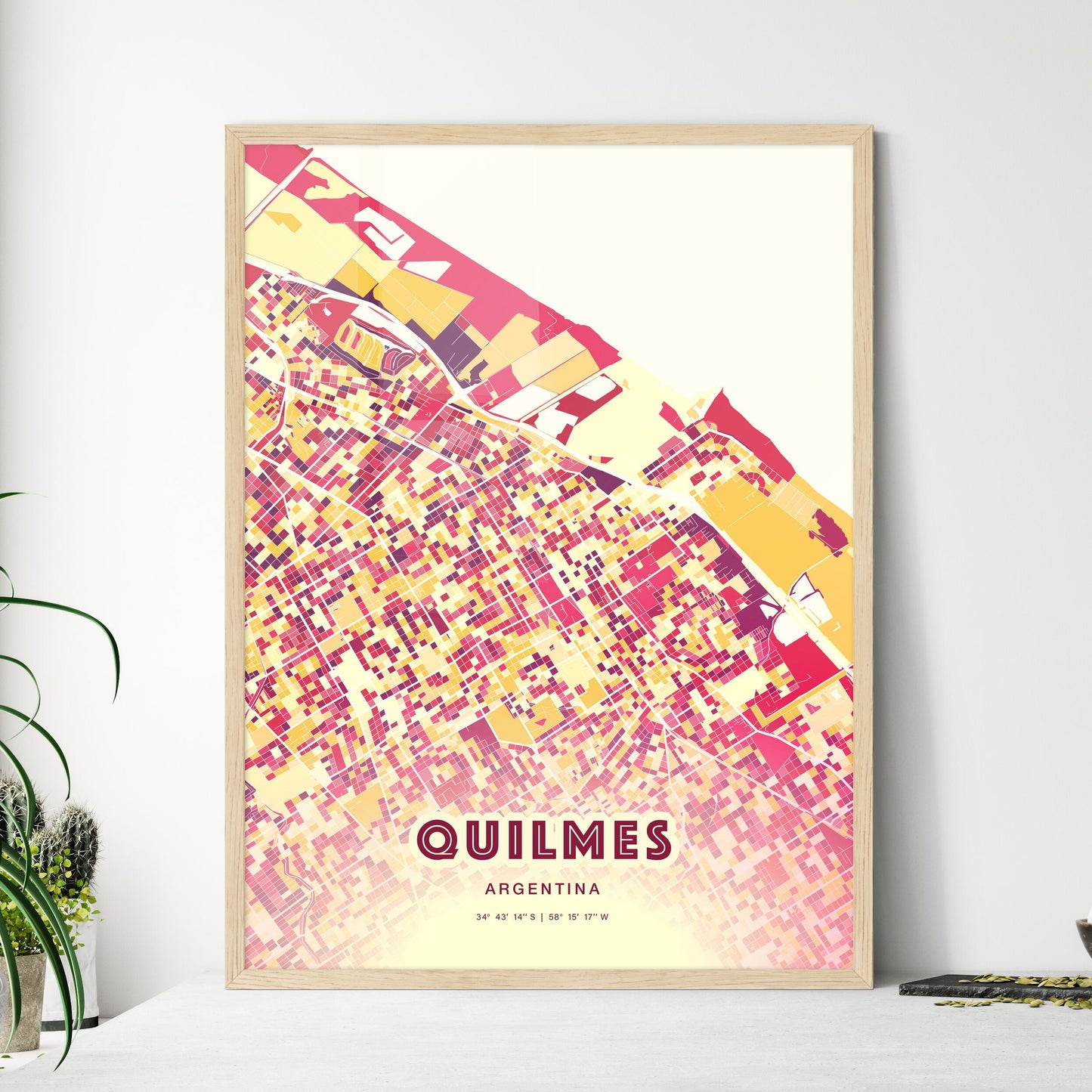 Colorful QUILMES ARGENTINA Fine Art Map Hot Red