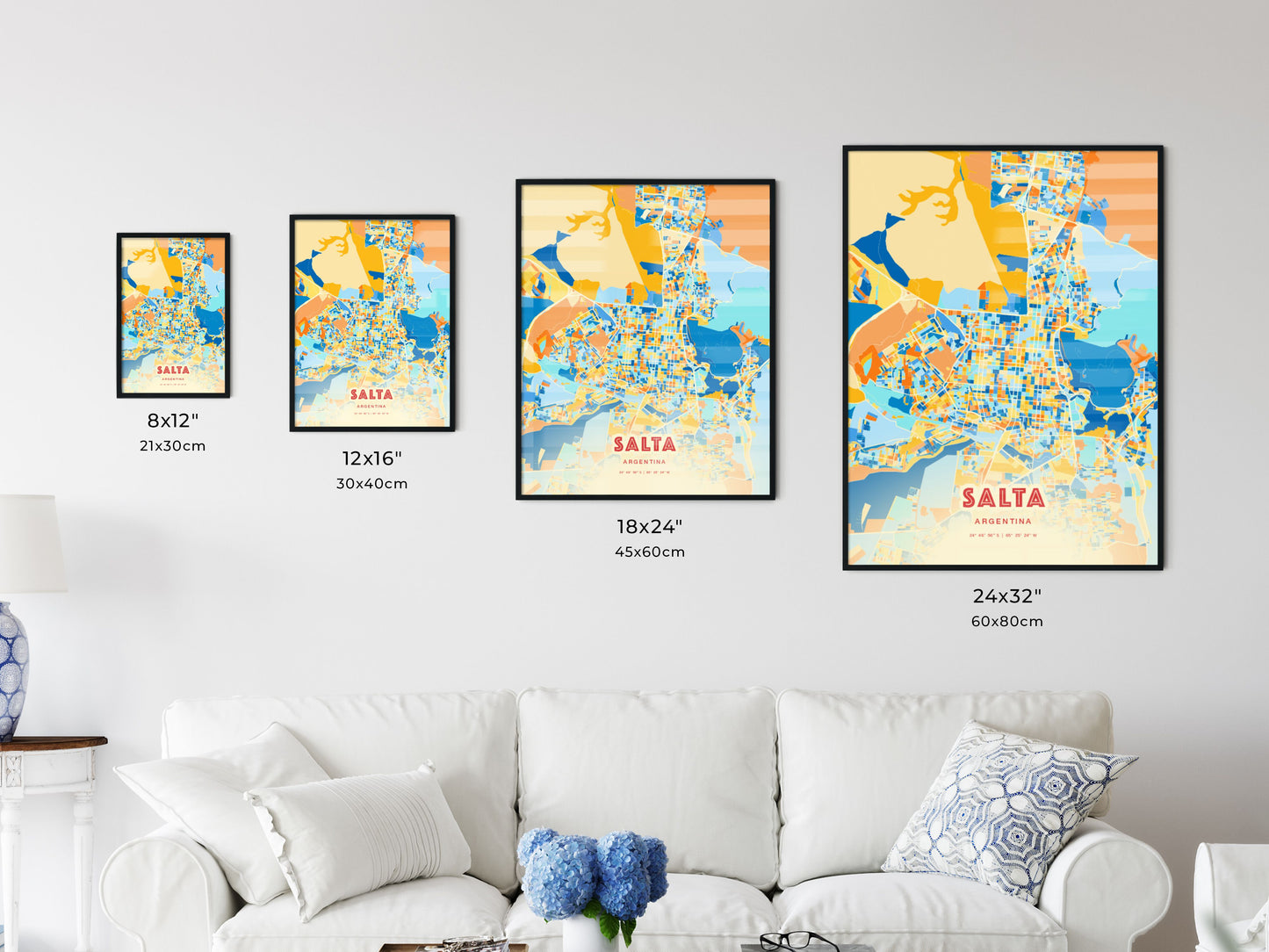 Colorful SALTA ARGENTINA Fine Art Map Blue Orange