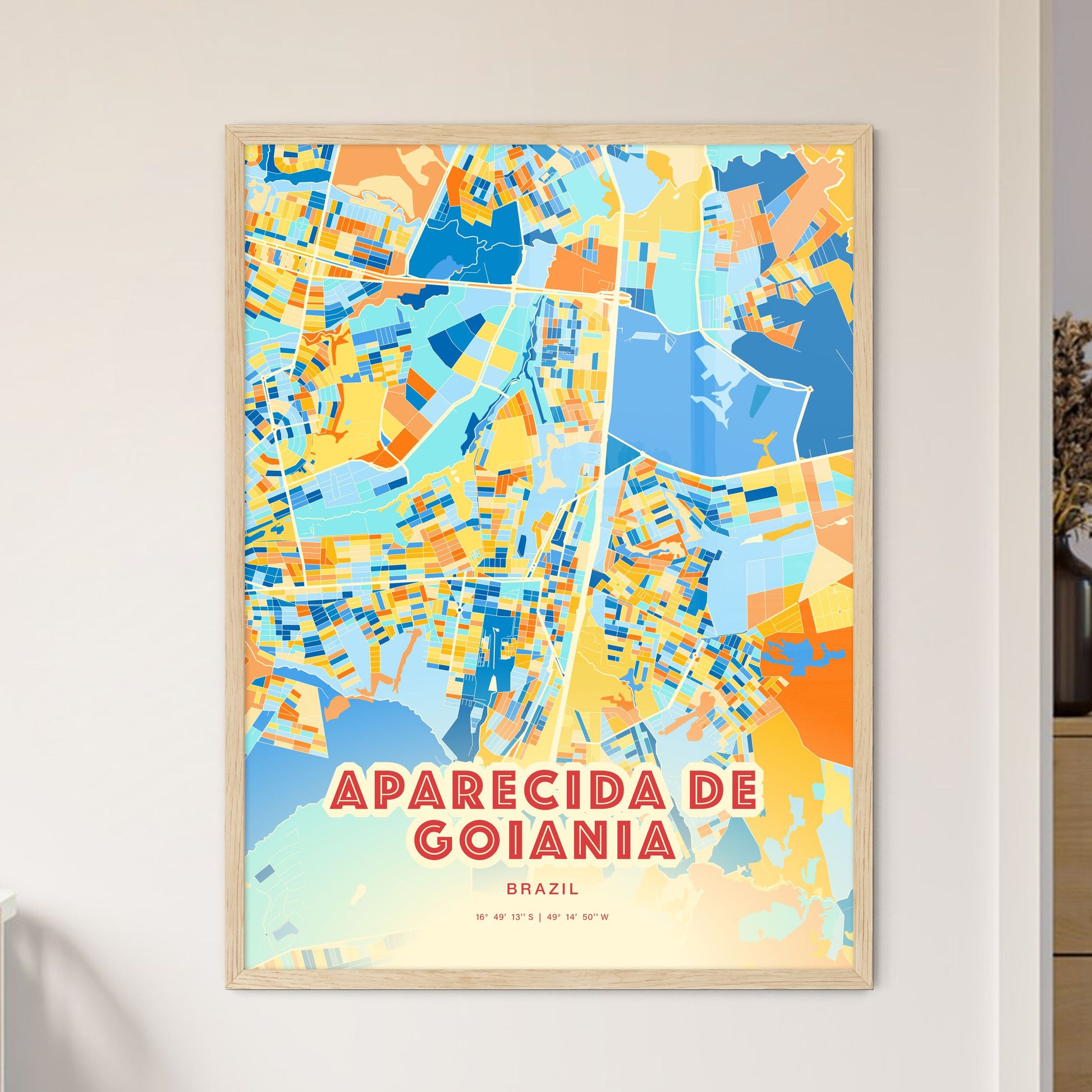 Colorful APARECIDA DE GOIANIA BRAZIL Fine Art Map Blue Orange