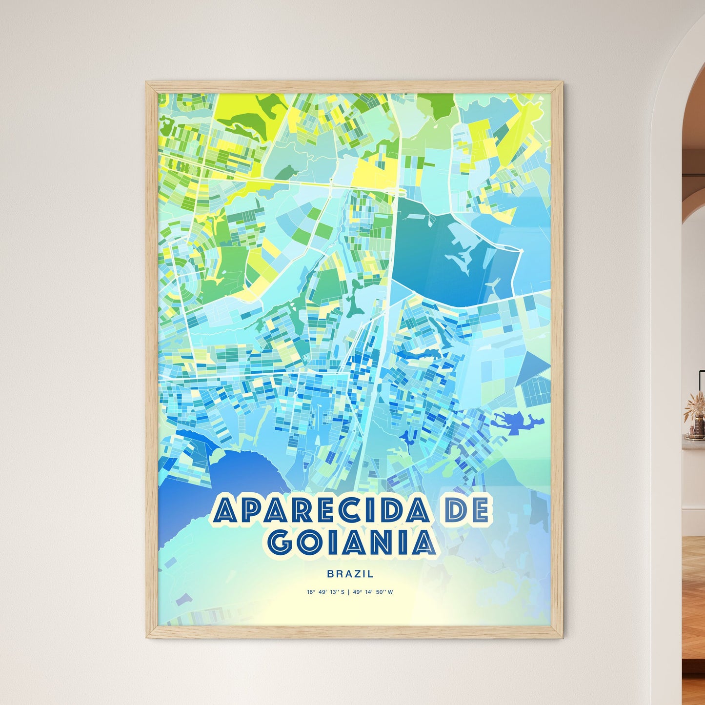 Colorful APARECIDA DE GOIANIA BRAZIL Fine Art Map Cool Blue