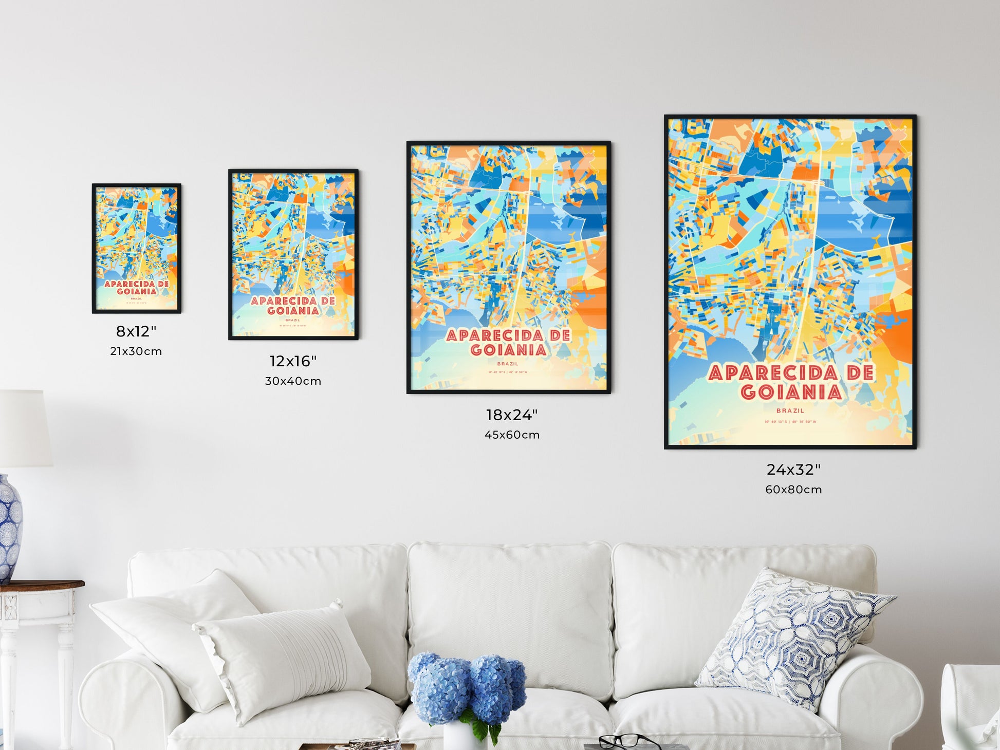 Colorful APARECIDA DE GOIANIA BRAZIL Fine Art Map Blue Orange