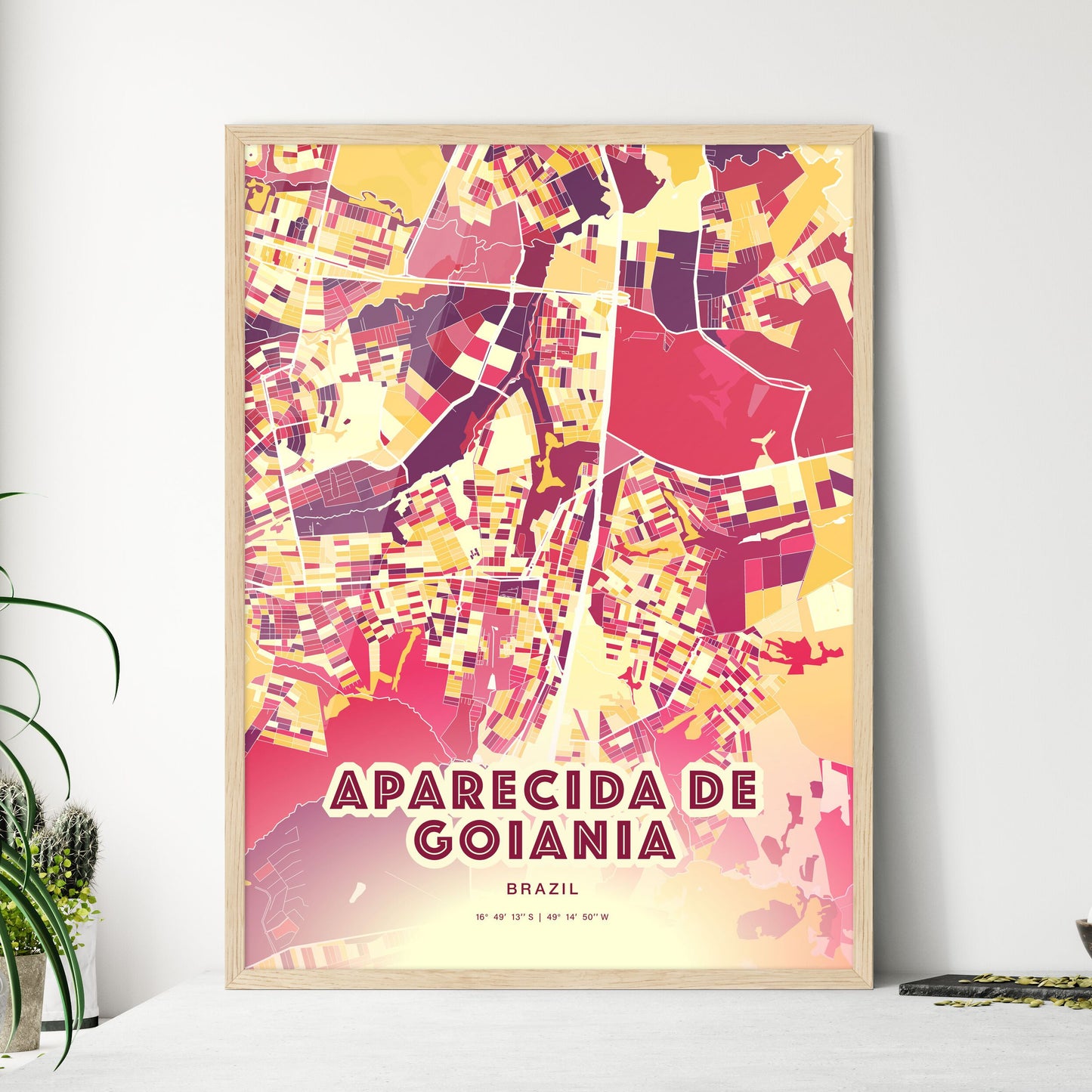 Colorful APARECIDA DE GOIANIA BRAZIL Fine Art Map Hot Red