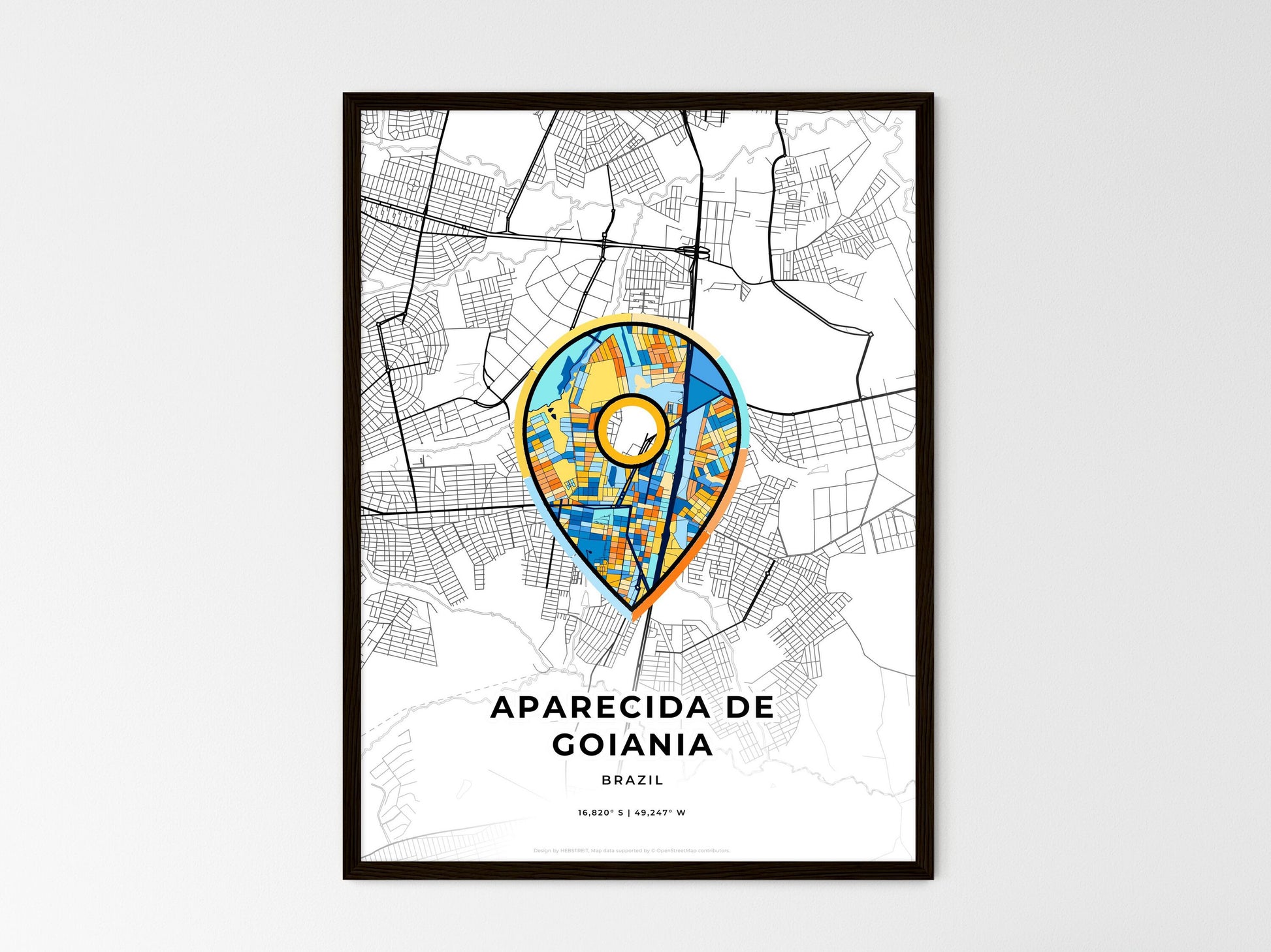 Aparecida De Goiania Brazil wedding art map with pointer icon