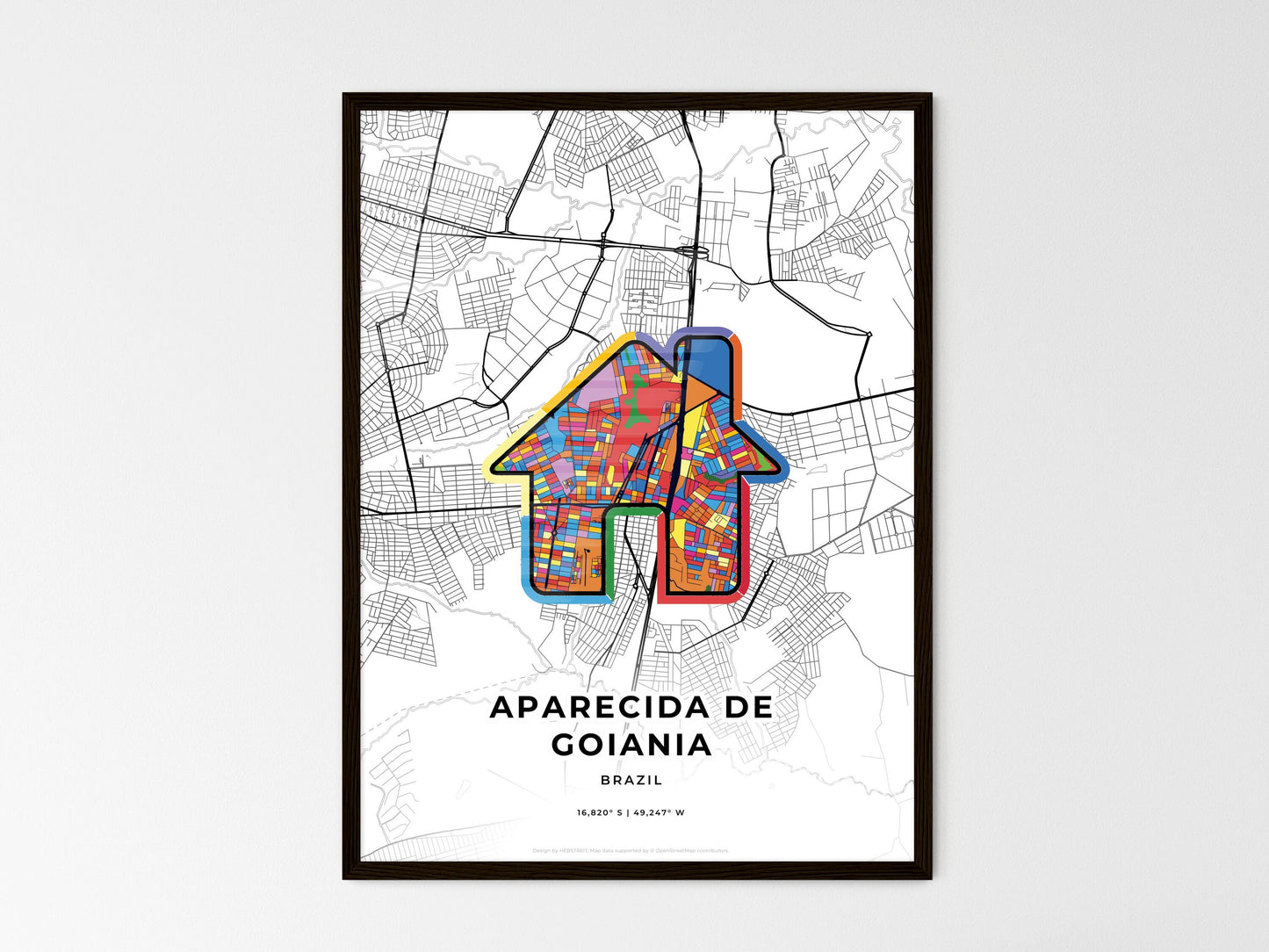 Aparecida De Goiania Brazil wedding art map with home icon