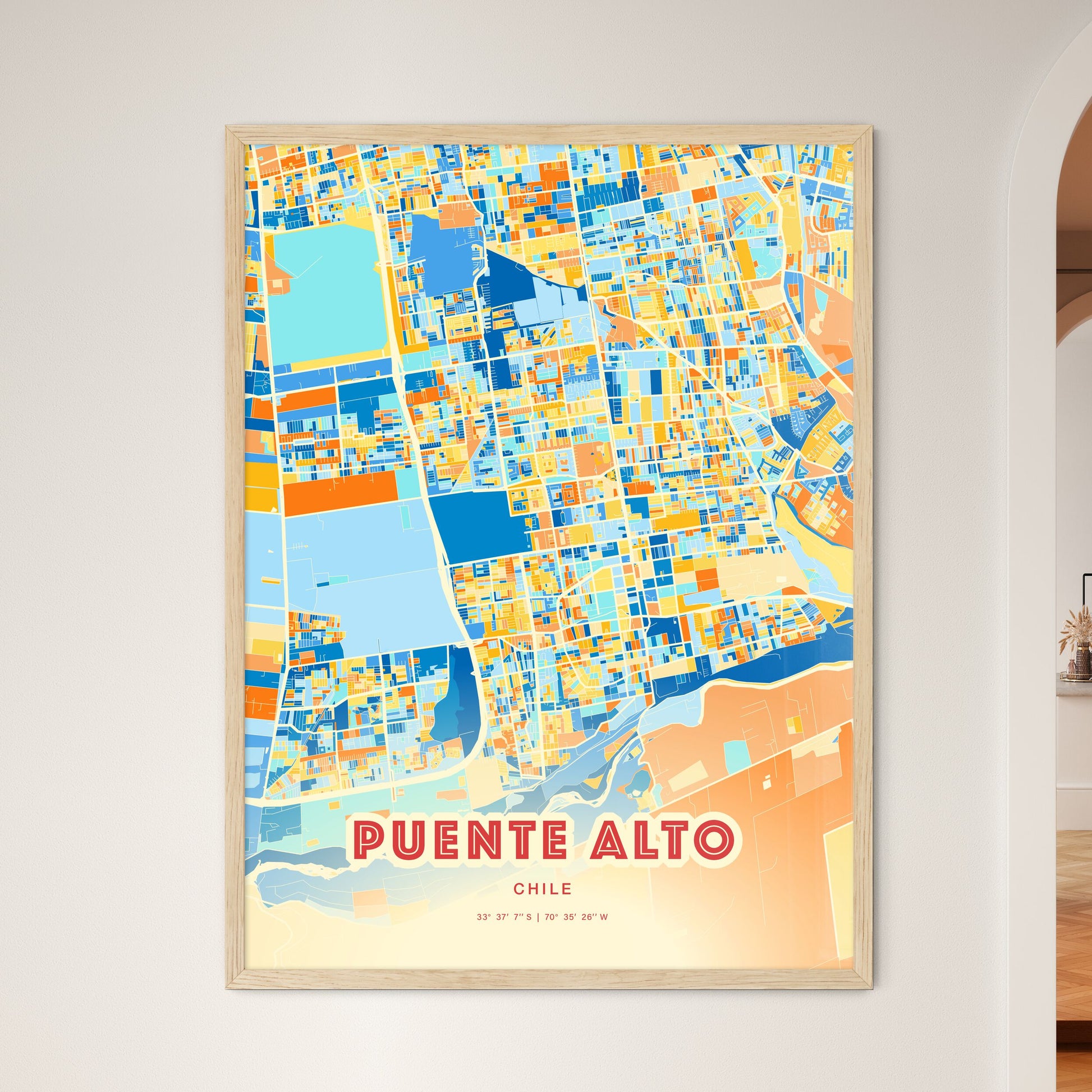 Colorful PUENTE ALTO CHILE Fine Art Map Blue Orange