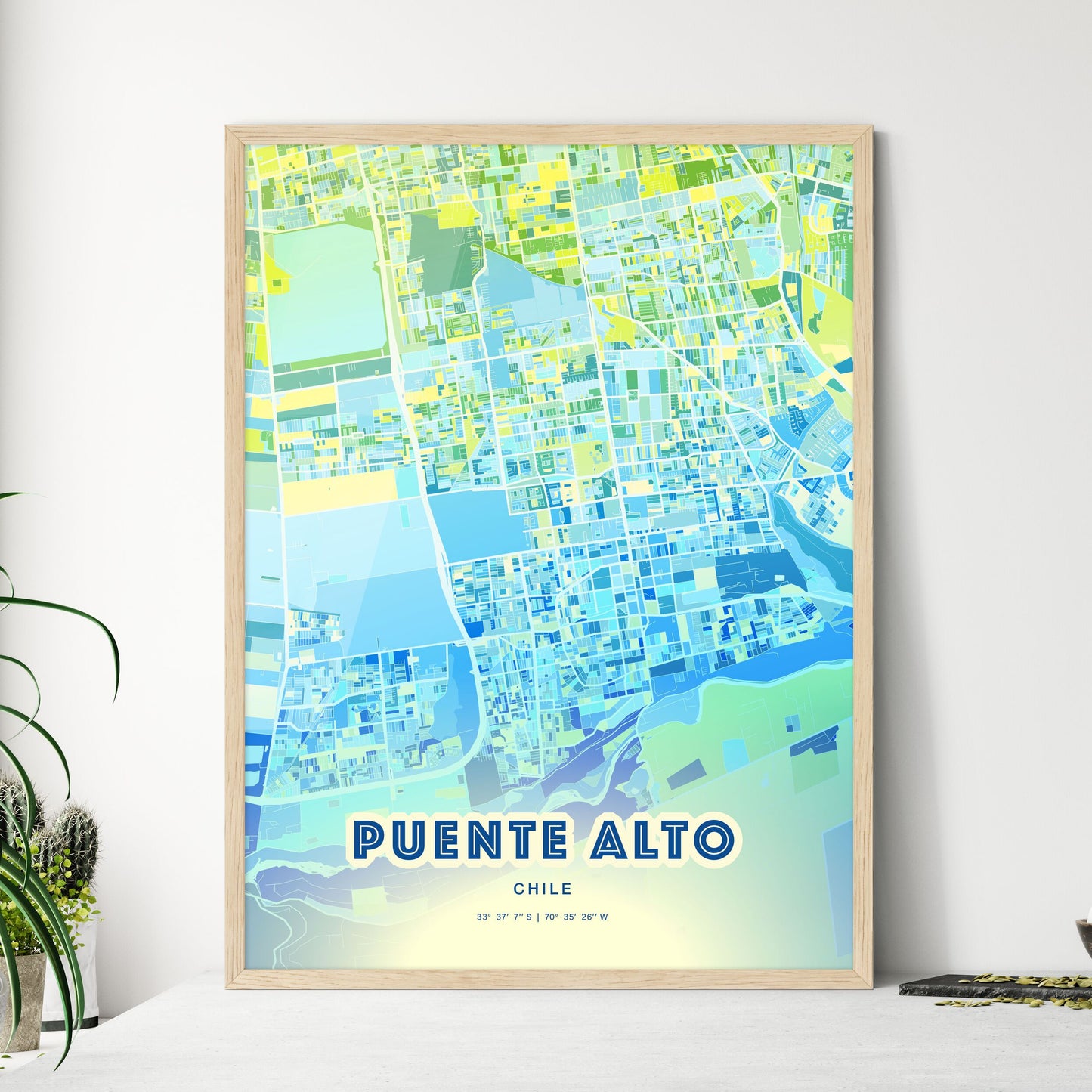 Colorful PUENTE ALTO CHILE Fine Art Map Cool Blue