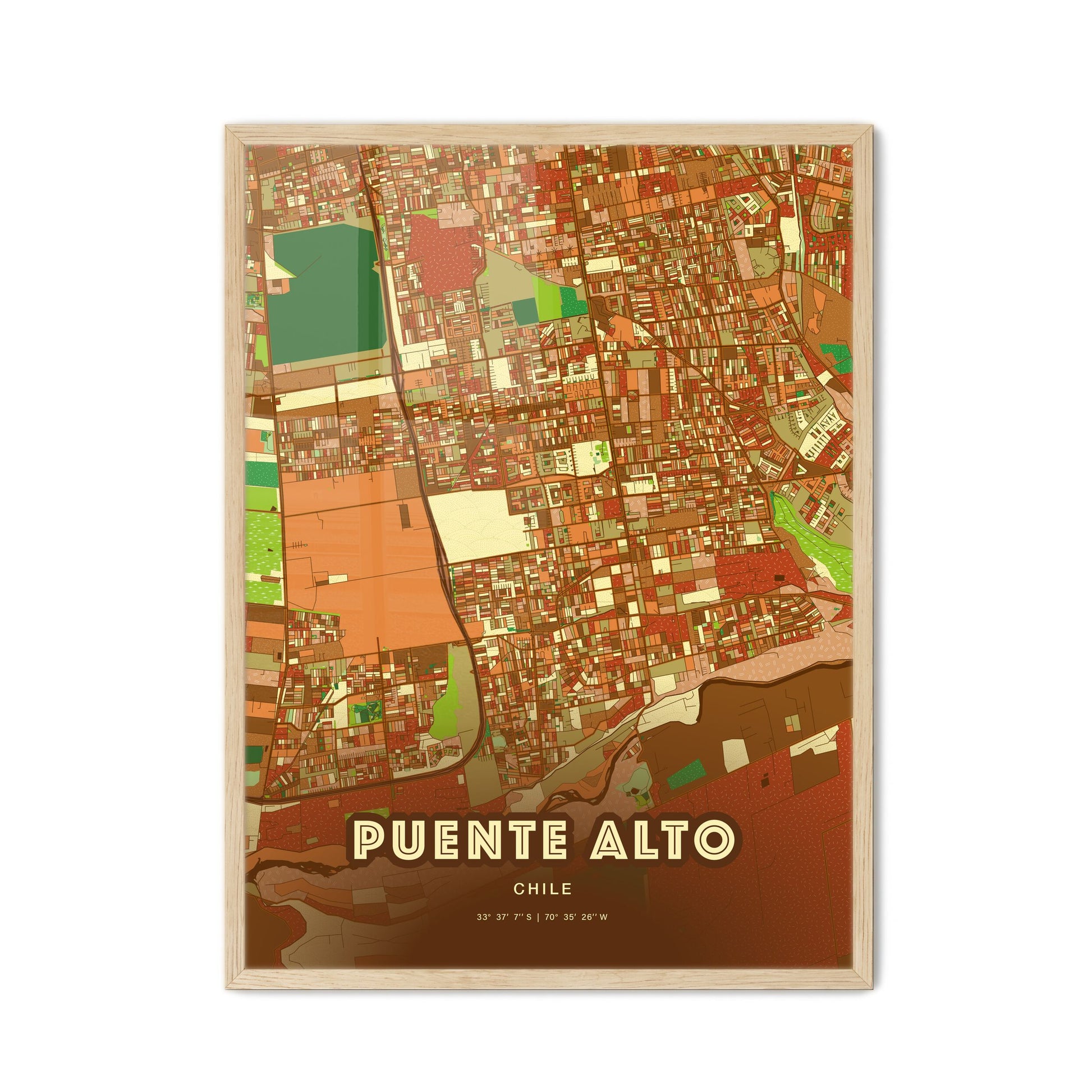 Colorful PUENTE ALTO CHILE Fine Art Map Farmhouse