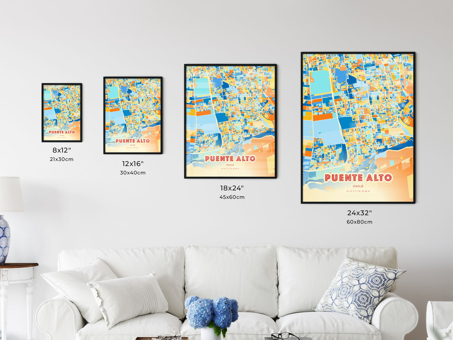 Colorful PUENTE ALTO CHILE Fine Art Map Blue Orange