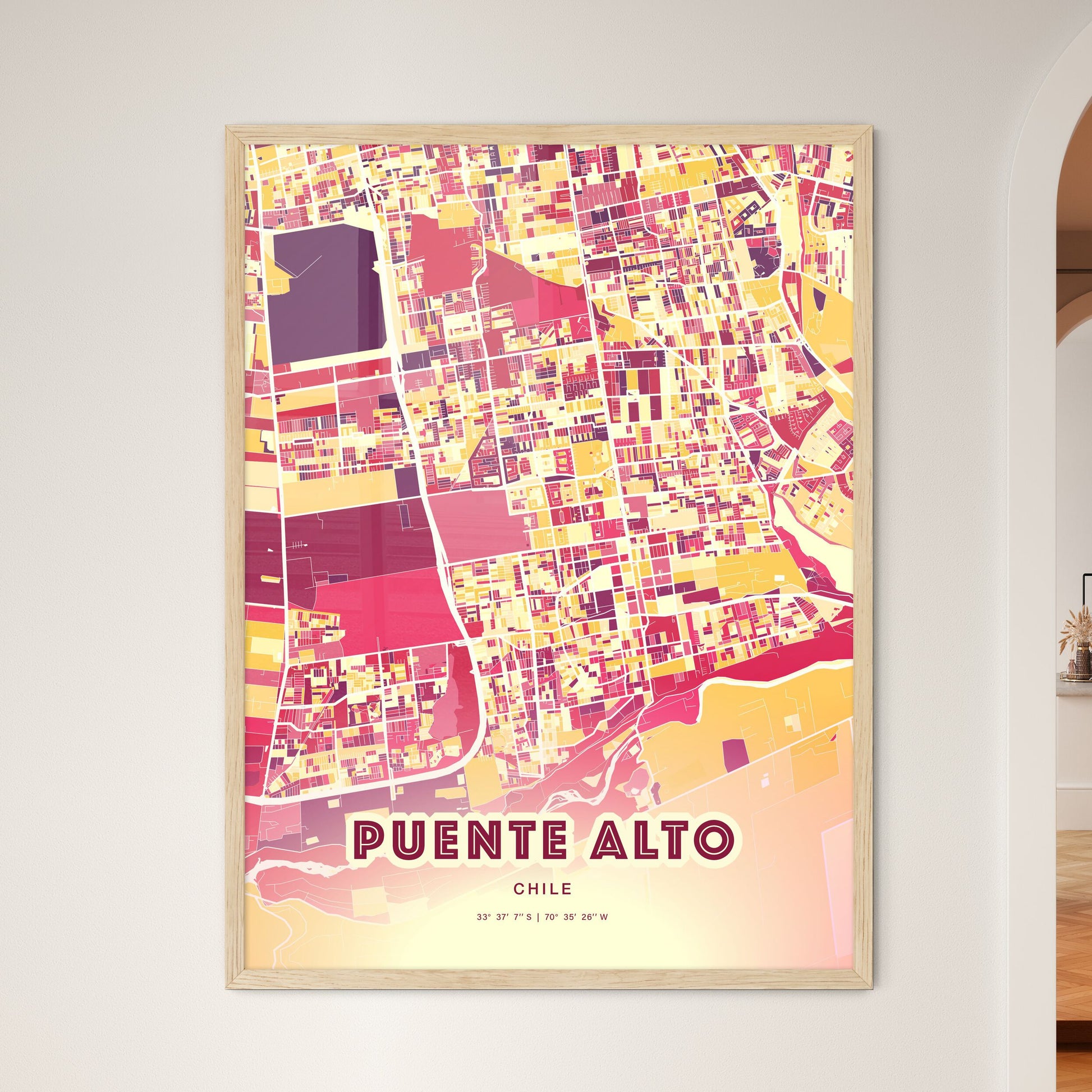 Colorful PUENTE ALTO CHILE Fine Art Map Hot Red