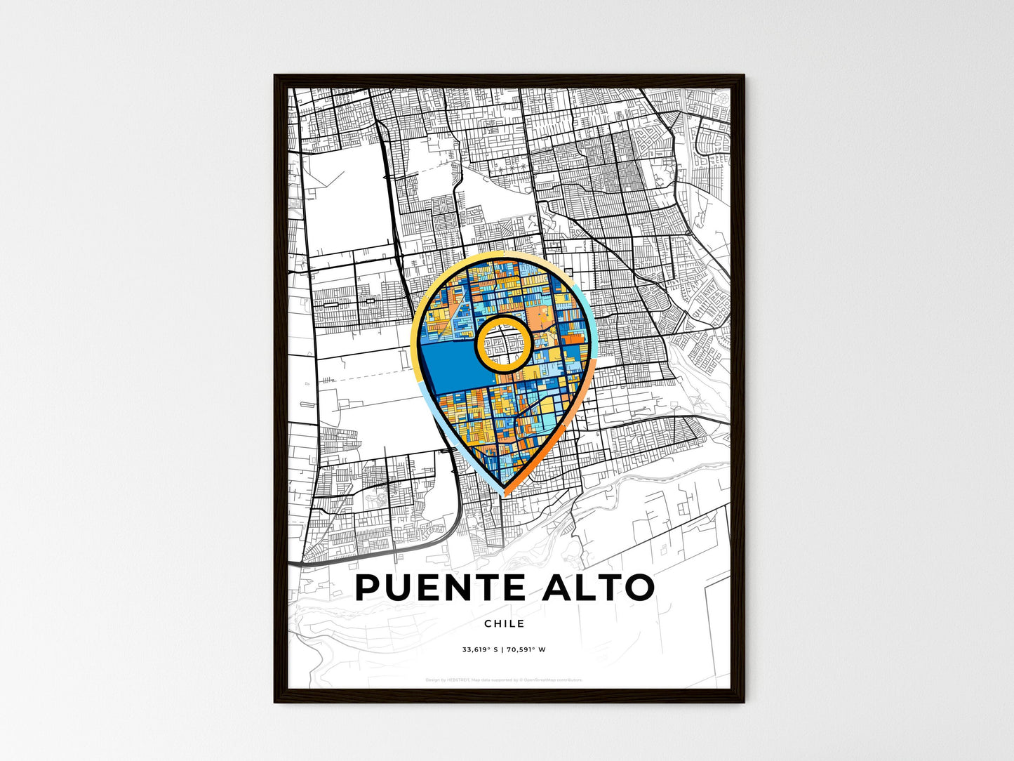 Puente Alto Chile wedding art map with pointer icon