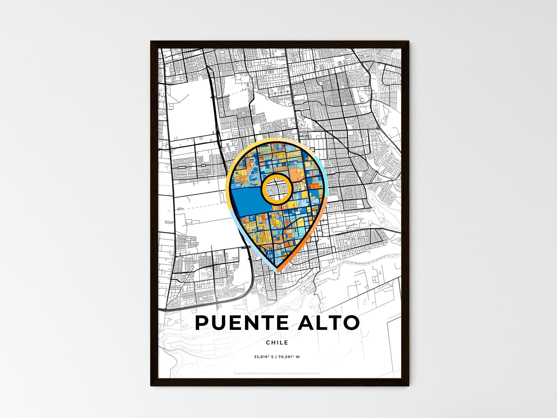 Puente Alto Chile wedding art map with pointer icon