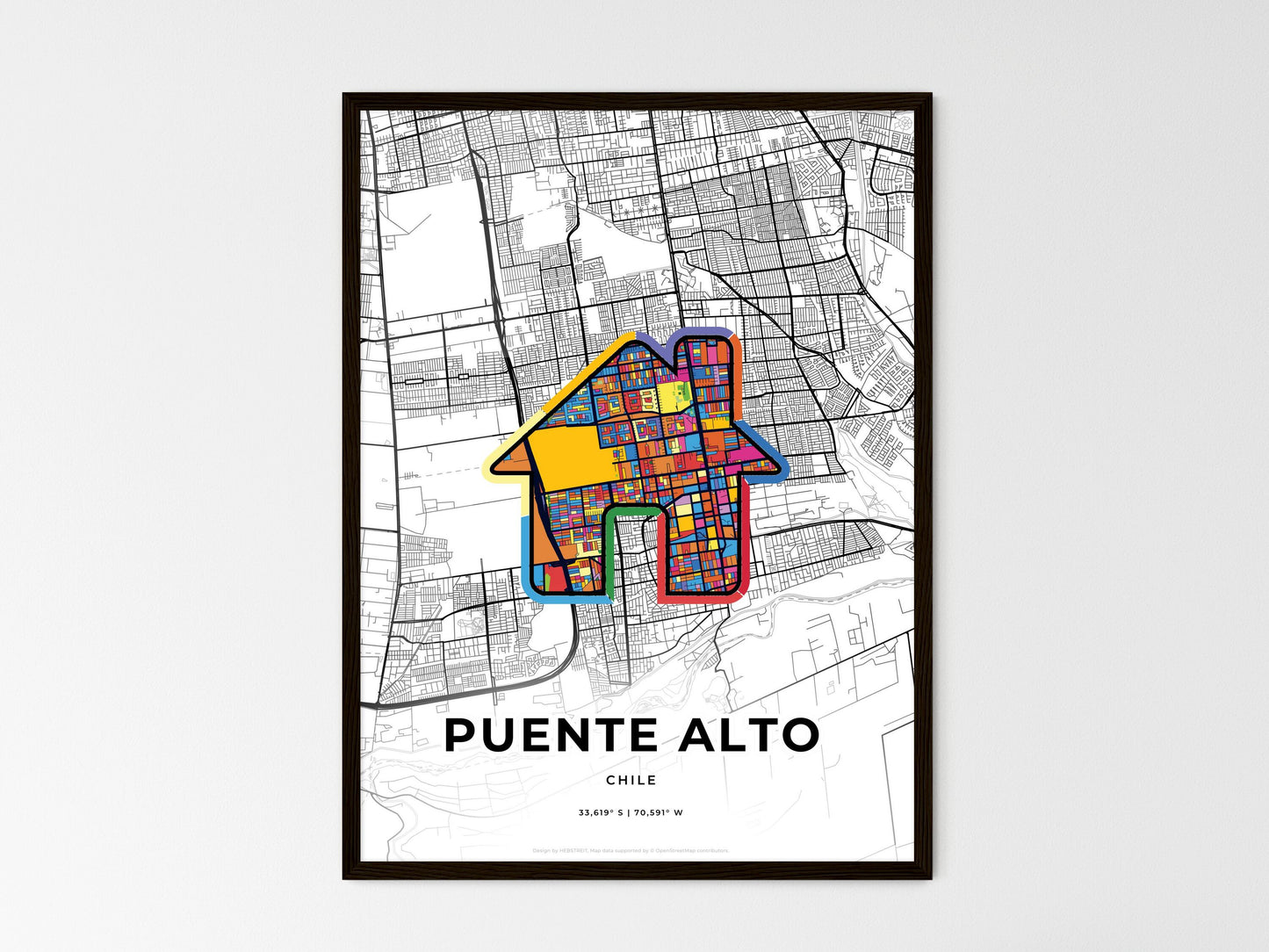 Puente Alto Chile wedding art map with home icon