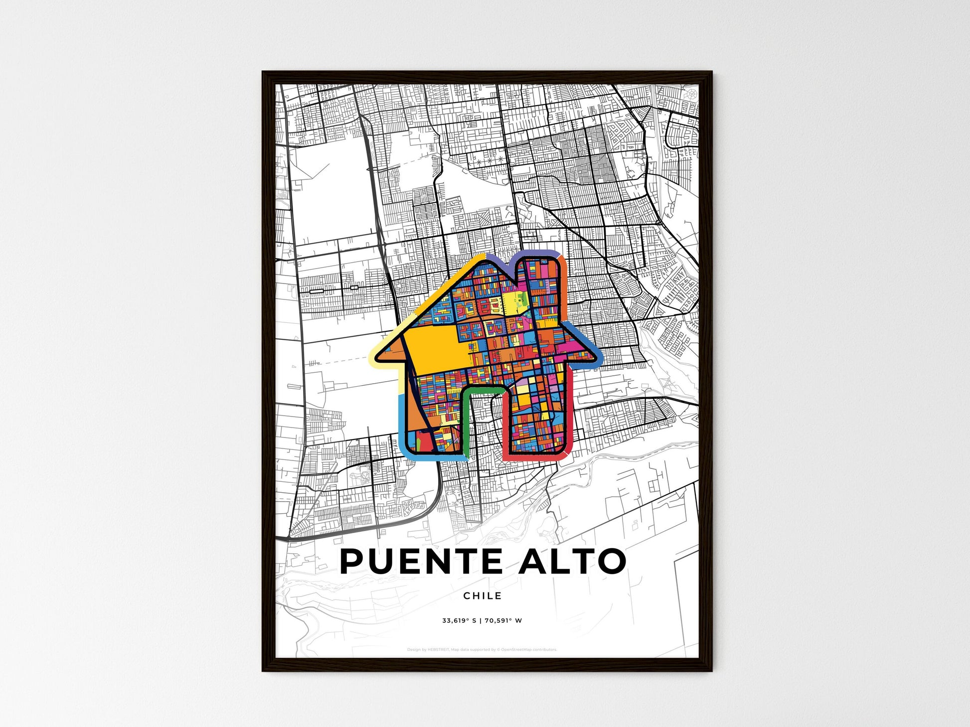 Puente Alto Chile wedding art map with home icon