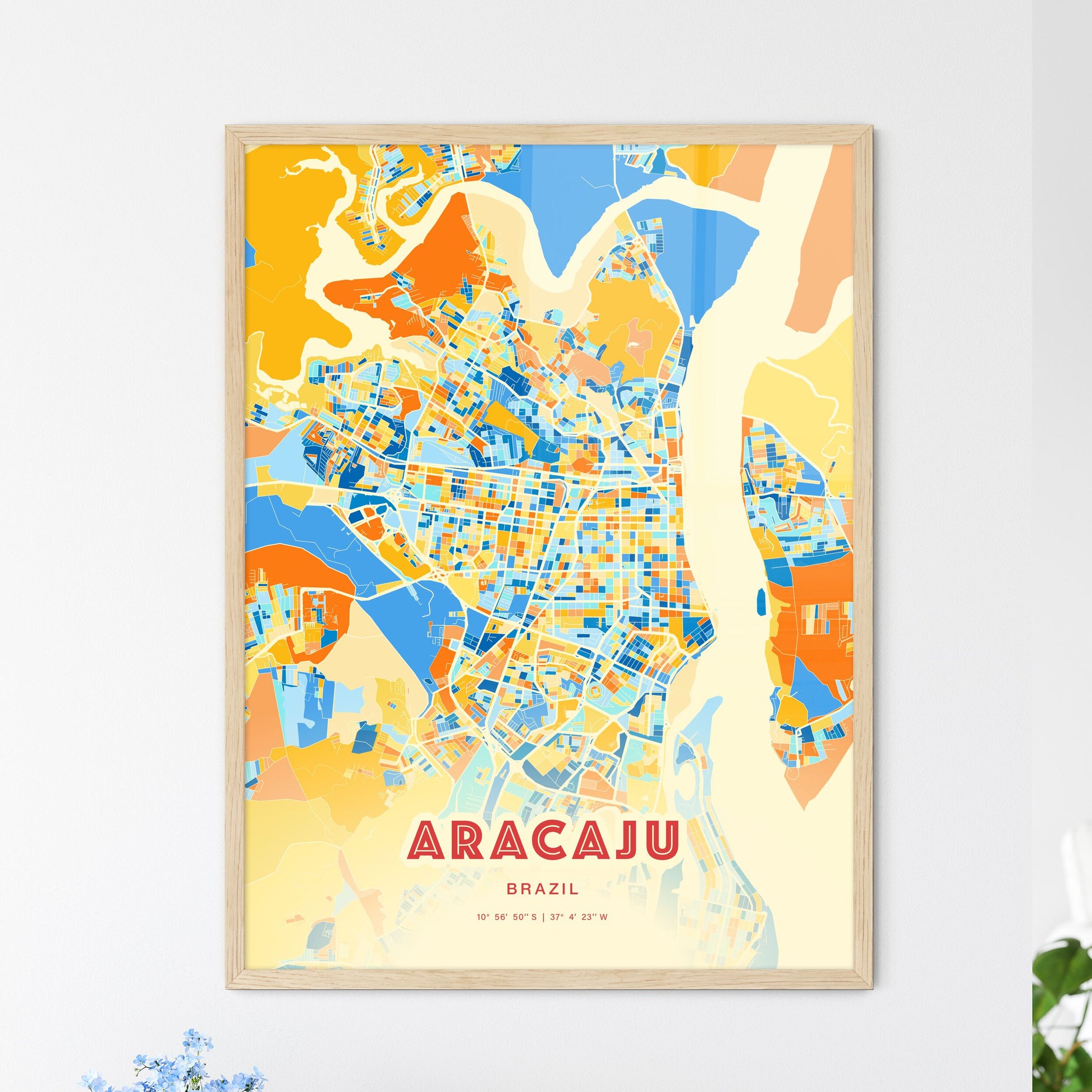 Colorful ARACAJU BRAZIL Fine Art Map Blue Orange